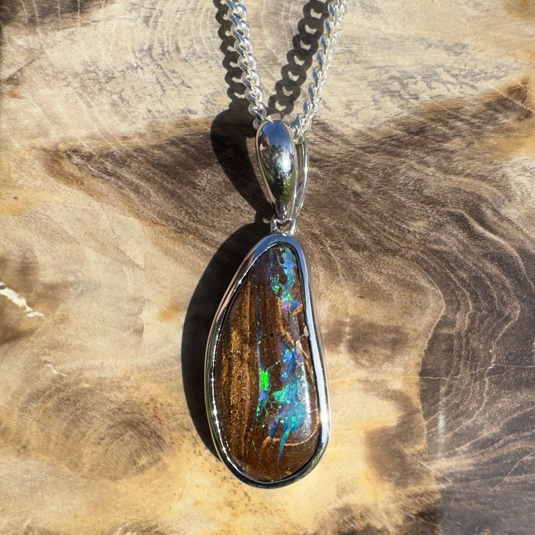 Channel Country Drift ~ Queensland Boulder Opal 925 Sterling Silver Pendant Necklace