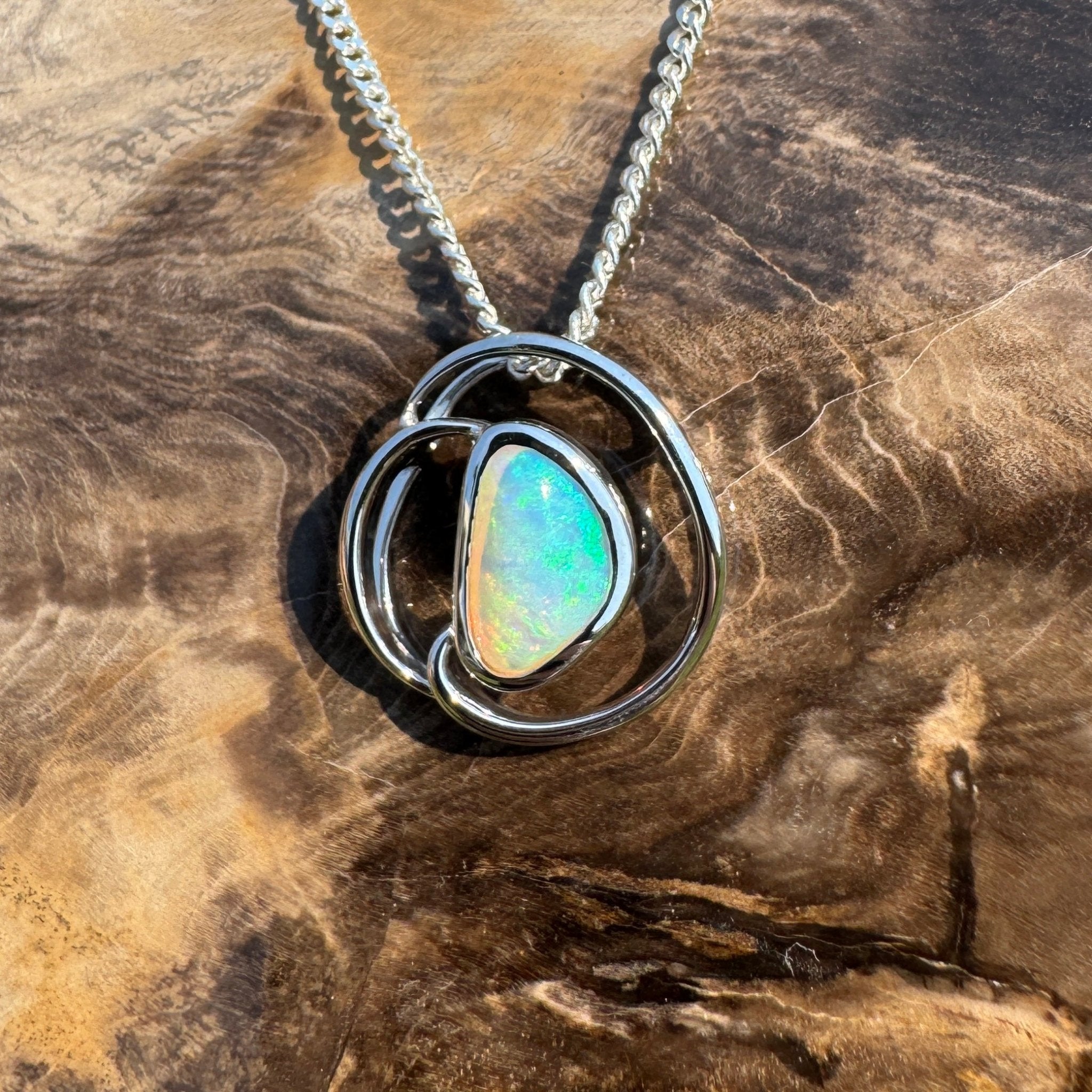 Clifton Beach Surf ~ 1ct Solid Coober Pedy Crystal Opal 925 Sterling Silver Pendant Necklace