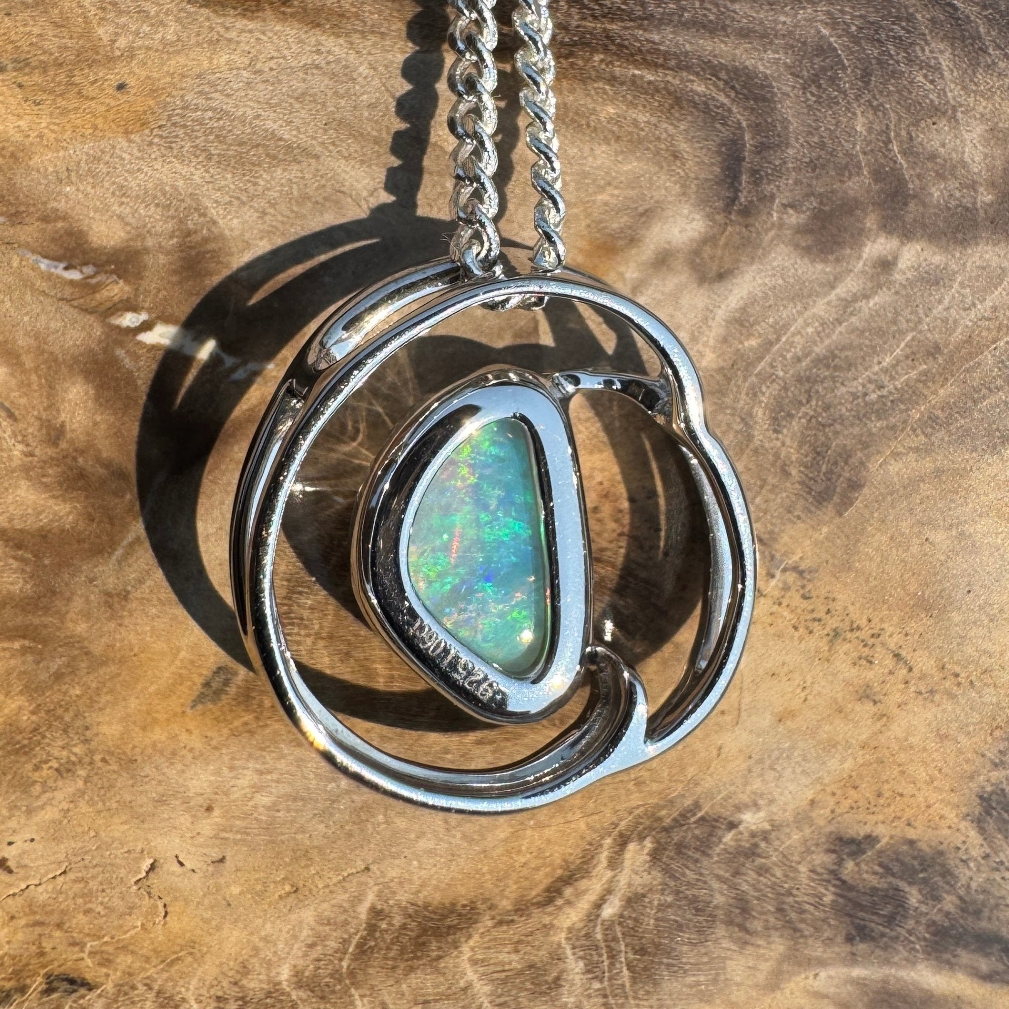 Clifton Beach Surf ~ 1ct Solid Coober Pedy Crystal Opal 925 Sterling Silver Pendant Necklace