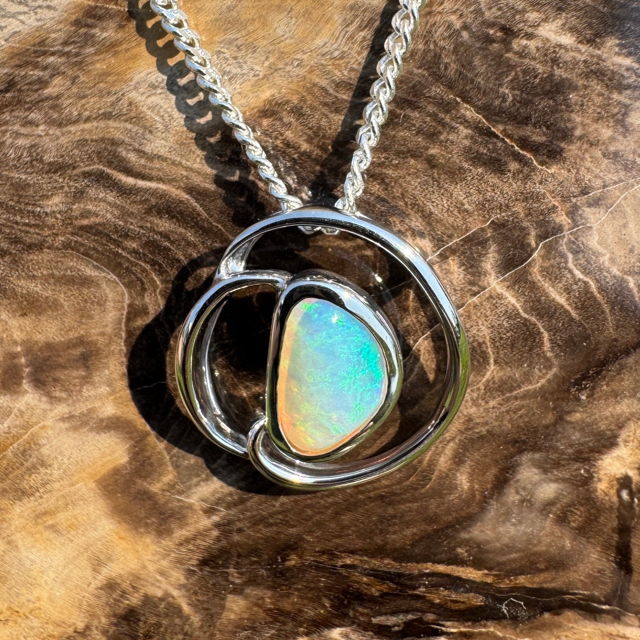 Clifton Beach Surf ~ 1ct Solid Coober Pedy Crystal Opal 925 Sterling Silver Pendant Necklace