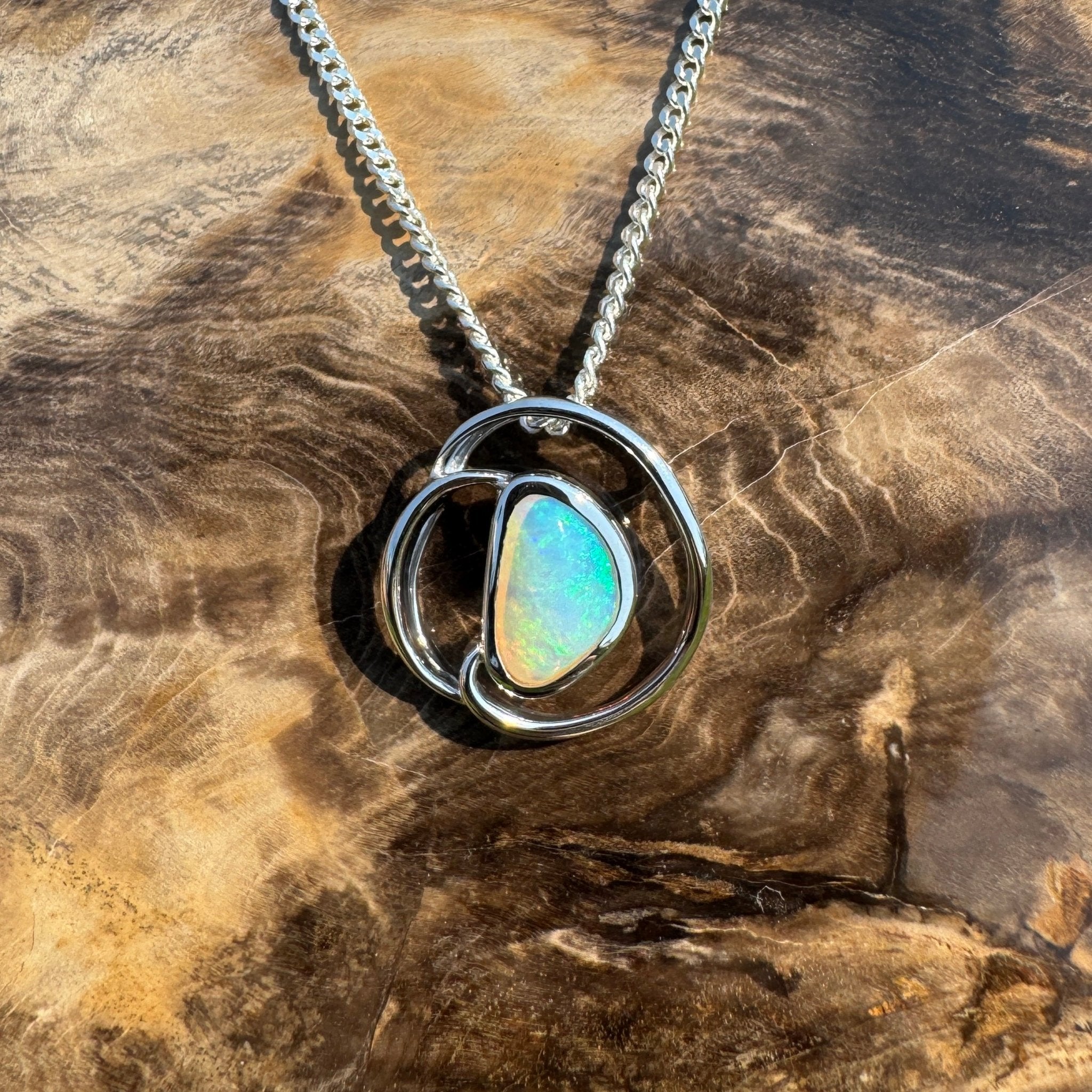 Clifton Beach Surf ~ 1ct Solid Coober Pedy Crystal Opal 925 Sterling Silver Pendant Necklace