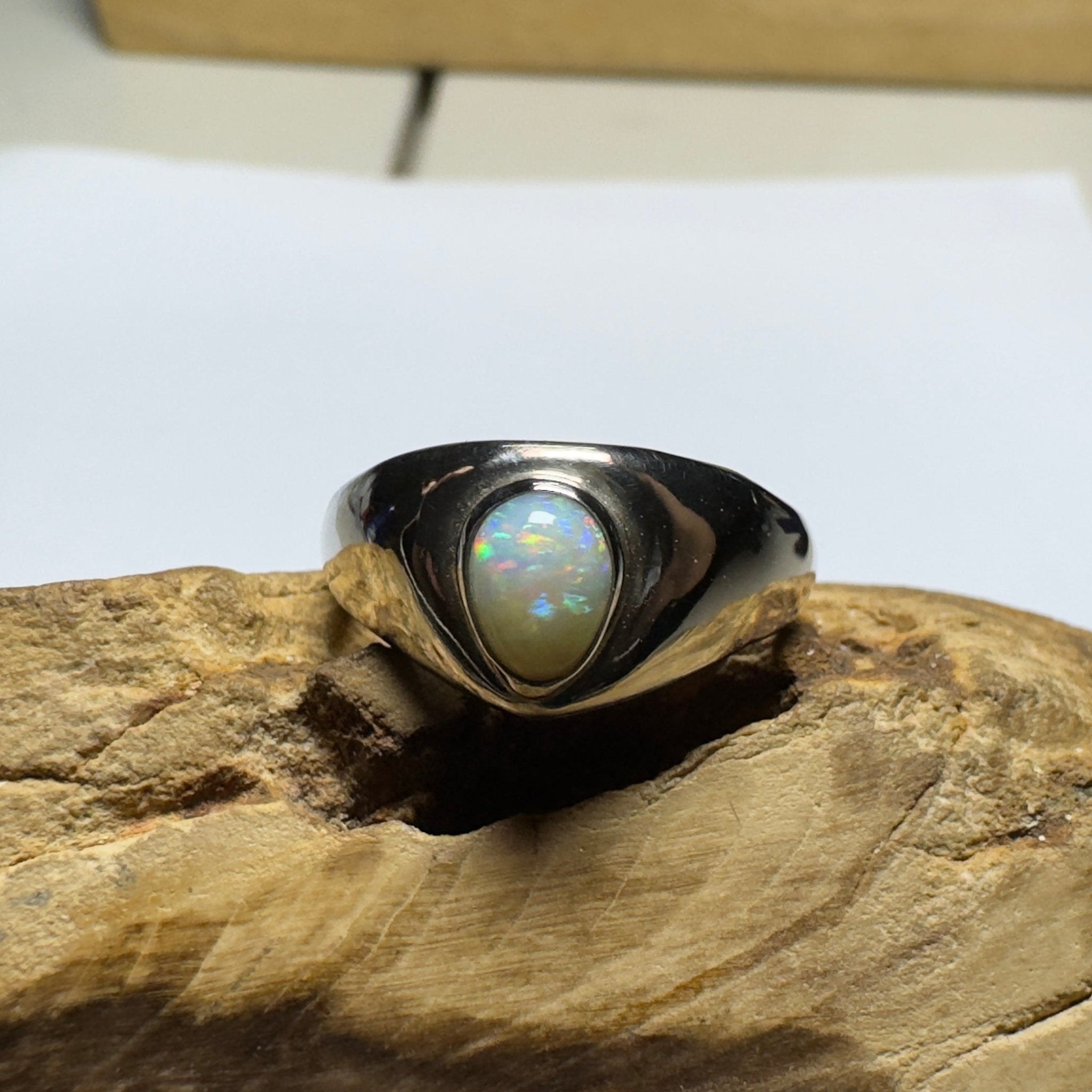 Clifton Breeze ~ 0.6ct Solid Lightning Ridge Opal 925 Silver Ring