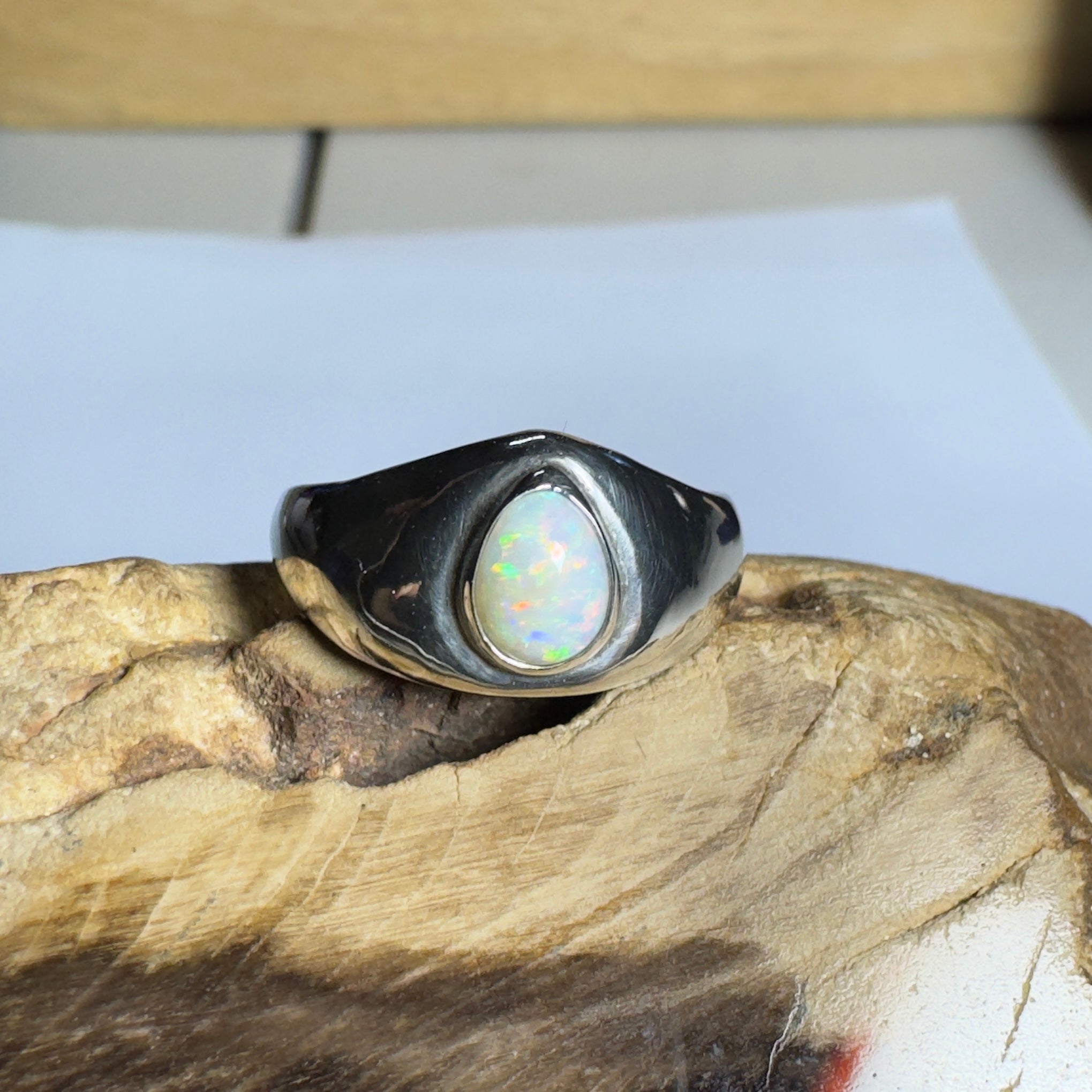 Clifton Breeze ~ 0.6ct Solid Lightning Ridge Opal 925 Silver Ring