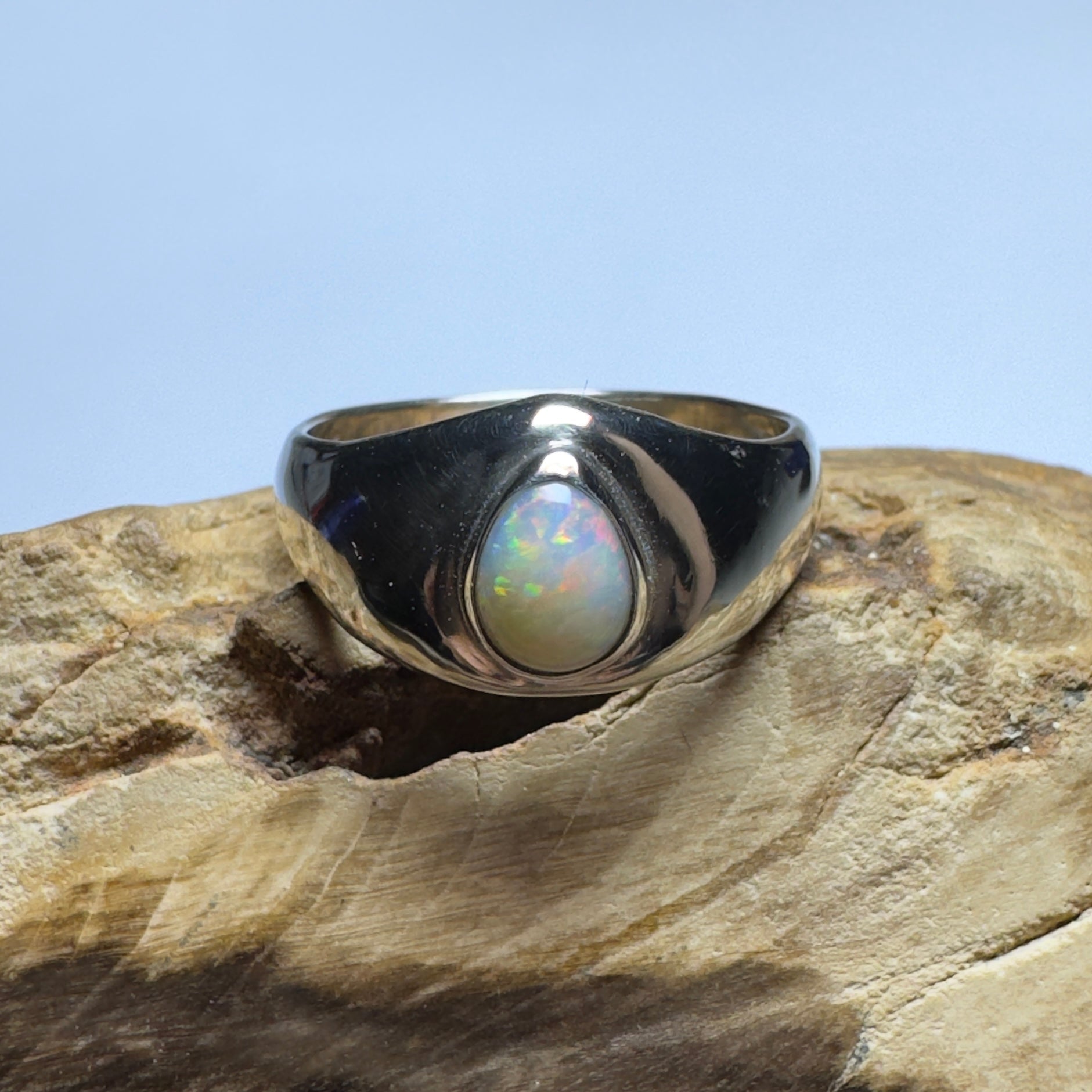 Clifton Breeze ~ 0.6ct Solid Lightning Ridge Opal 925 Silver Ring