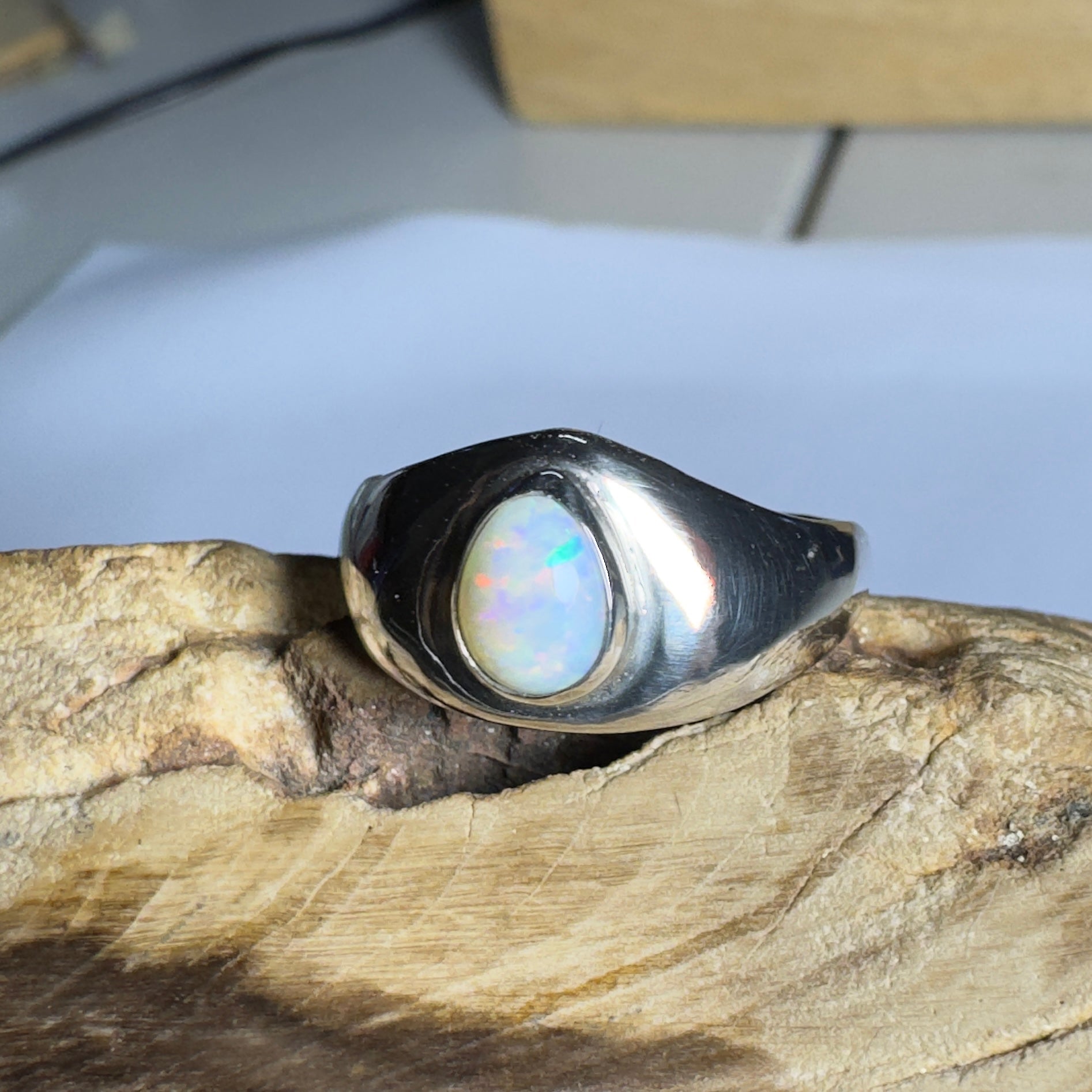 Clifton Breeze ~ 0.6ct Solid Lightning Ridge Opal 925 Silver Ring