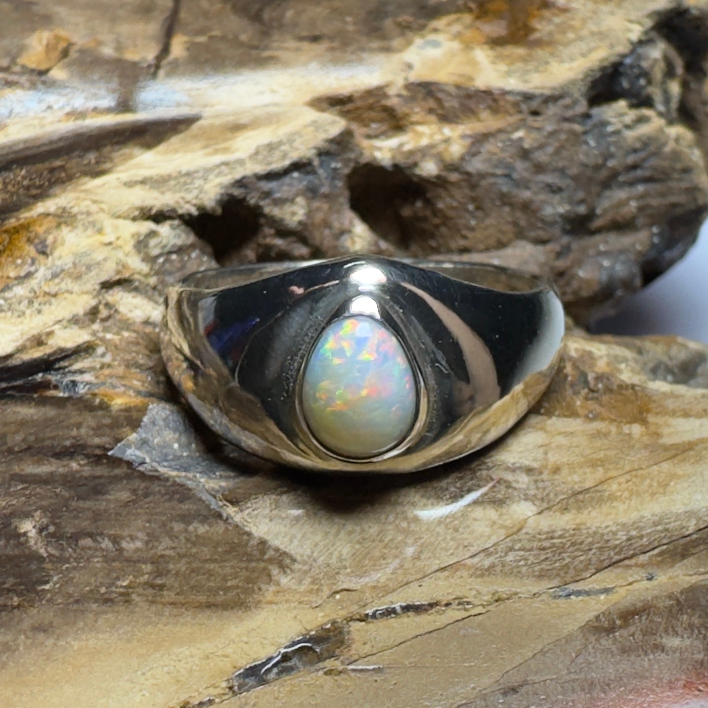 Clifton Breeze ~ 0.6ct Solid Lightning Ridge Opal 925 Silver Ring