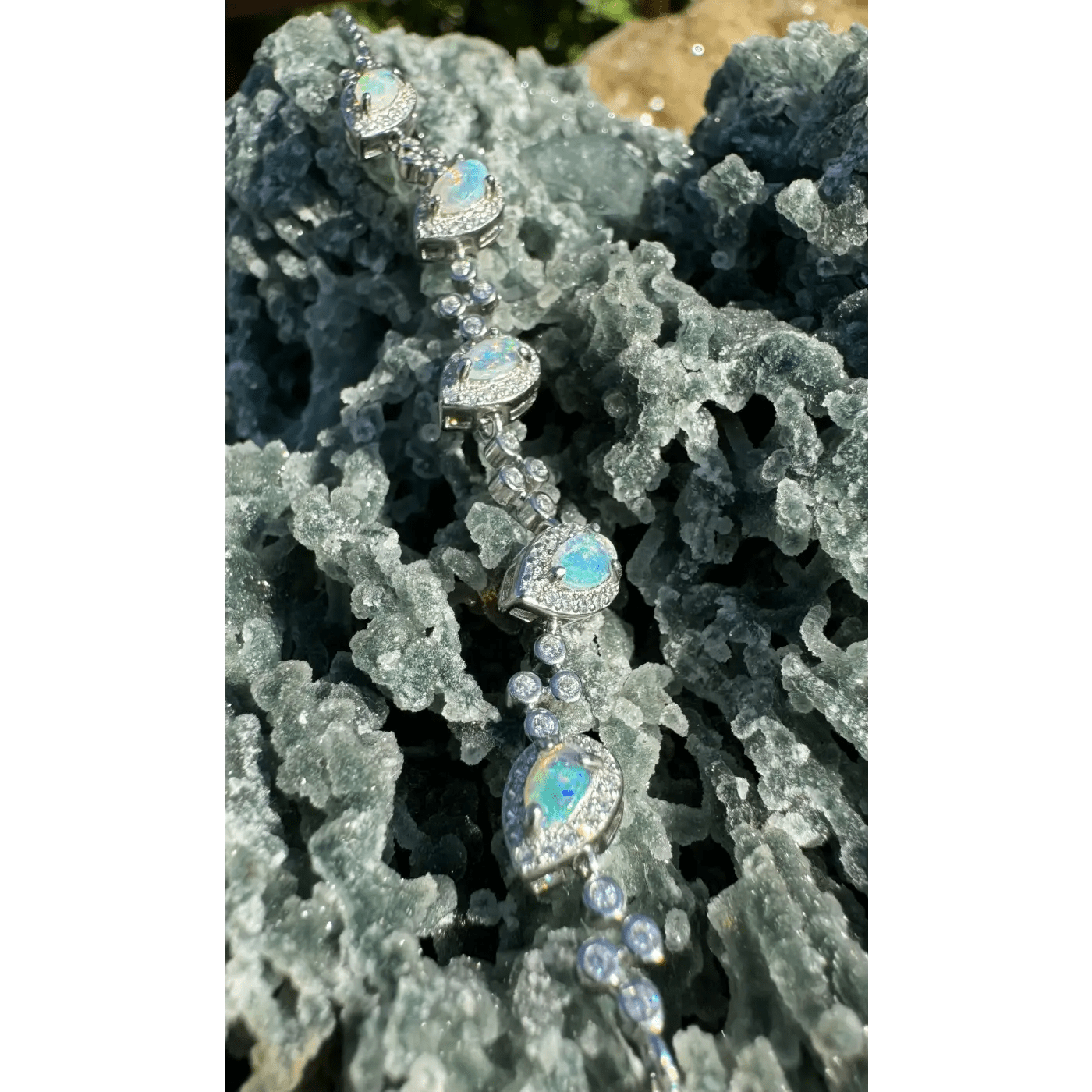 'Coastal Breeze' ~ Handcrafted 1.5ct Mintabie Opal and Cubic Zirconia 925 Sterling Silver Bracelet