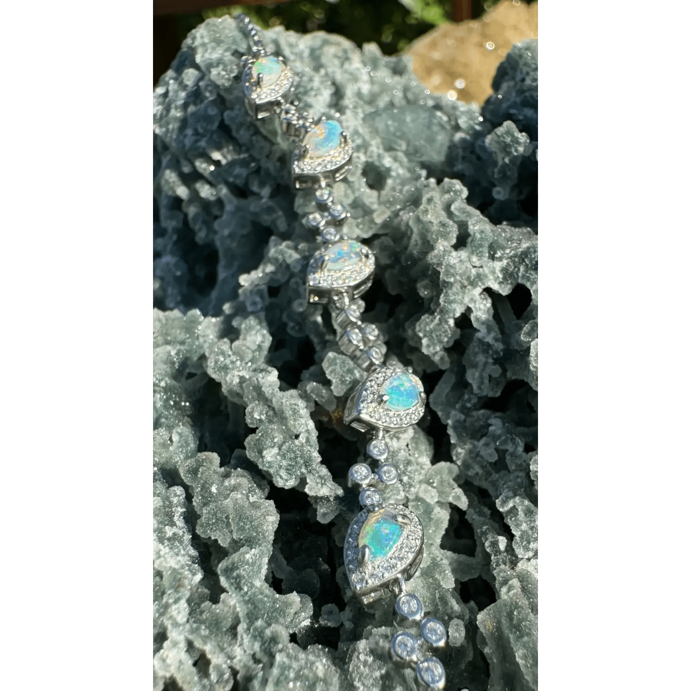 'Coastal Breeze' ~ Handcrafted 1.5ct Mintabie Opal and Cubic Zirconia 925 Sterling Silver Bracelet