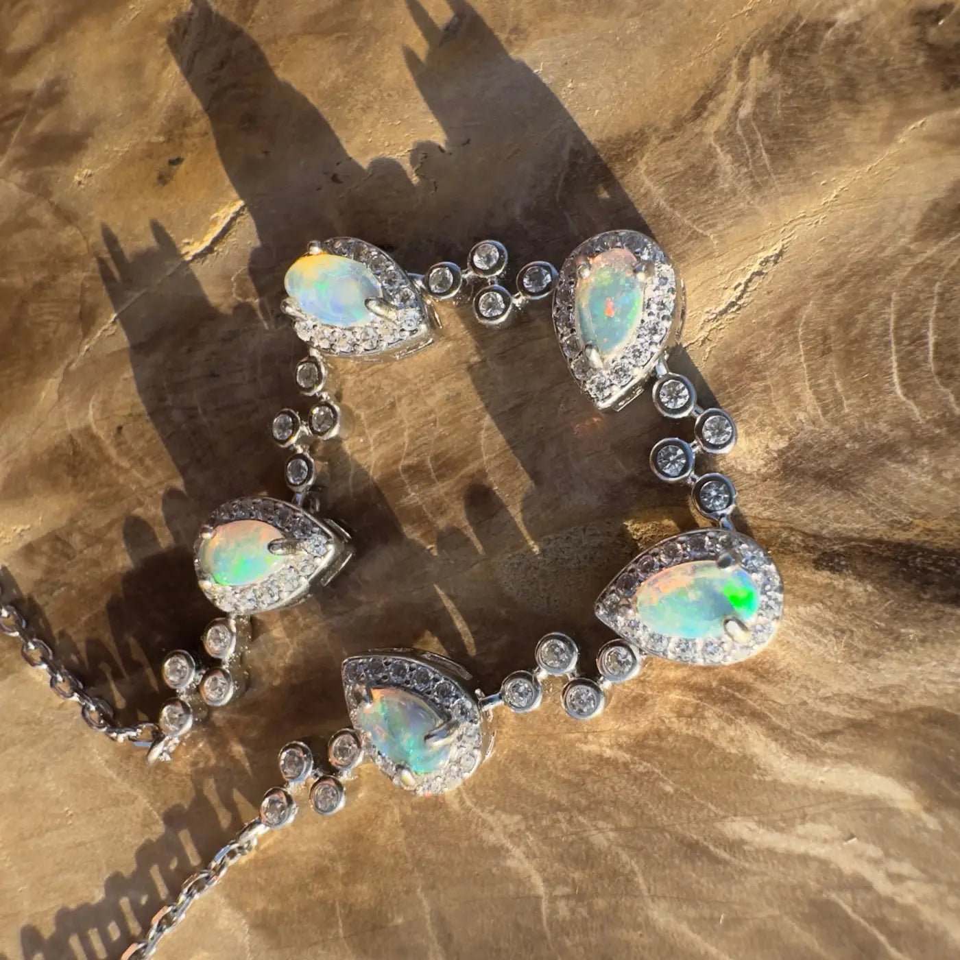 'Coastal Breeze' ~ Handcrafted 1.5ct Mintabie Opal and Cubic Zirconia 925 Sterling Silver Bracelet
