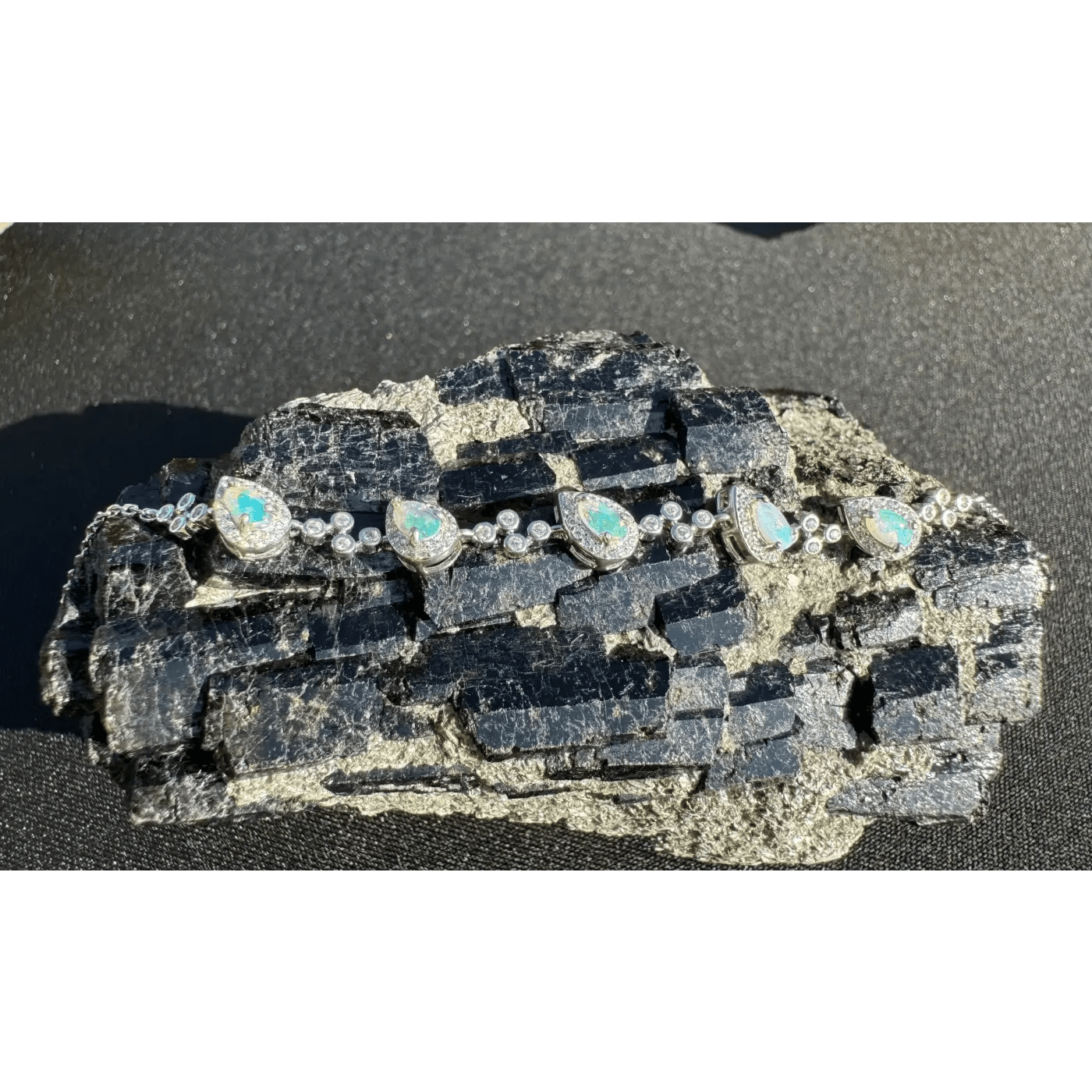 'Coastal Breeze' ~ Handcrafted 1.5ct Mintabie Opal and Cubic Zirconia 925 Sterling Silver Bracelet