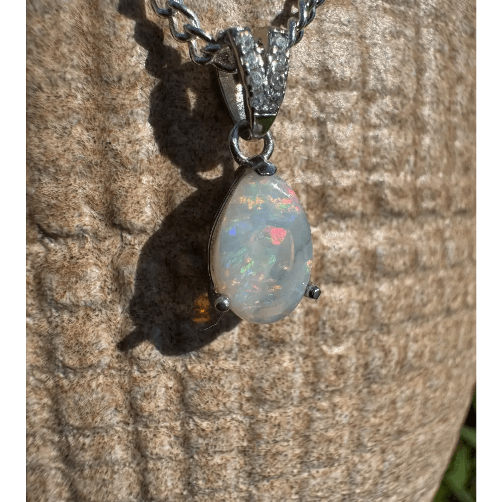 'Colour Fun' ~ Handcrafted 0.5ct Solid Lightning Ridge Opal 925 Sterling Silver Pendant Necklace