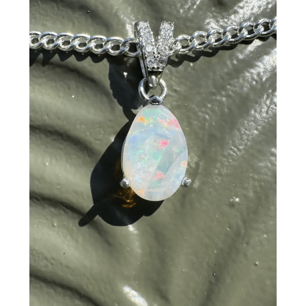 'Colour Fun' ~ Handcrafted 0.5ct Solid Lightning Ridge Opal 925 Sterling Silver Pendant Necklace