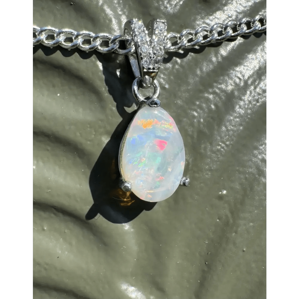 'Colour Fun' ~ Handcrafted 0.5ct Solid Lightning Ridge Opal 925 Sterling Silver Pendant Necklace