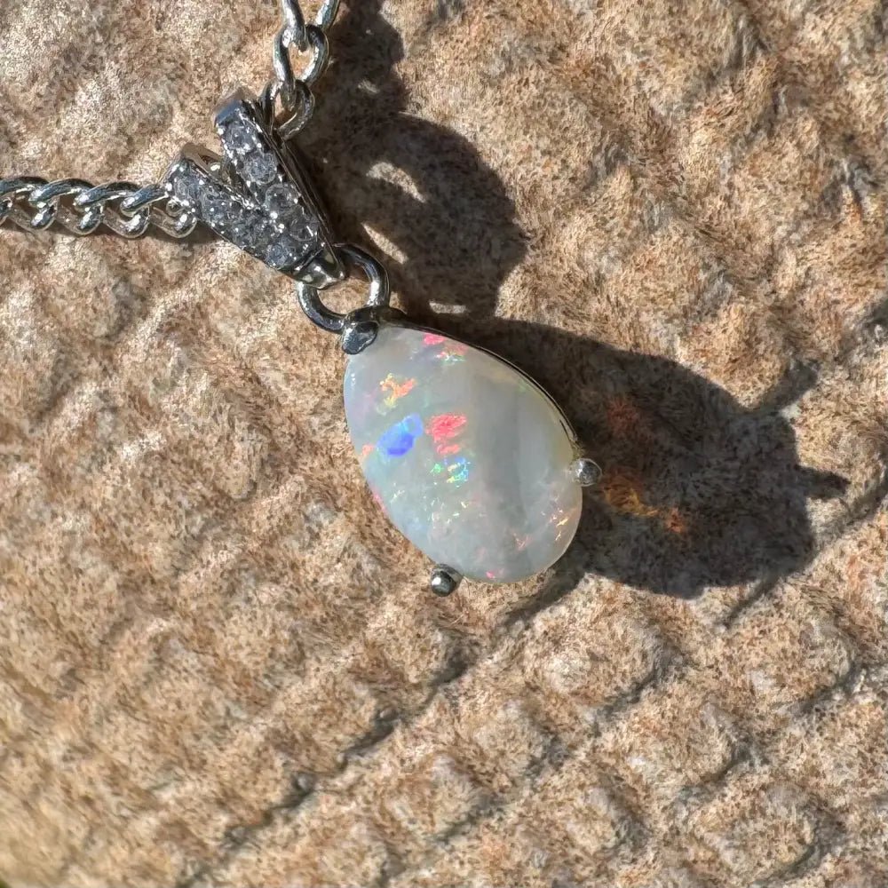 'Colour Fun' ~ Handcrafted 0.5ct Solid Lightning Ridge Opal 925 Sterling Silver Pendant Necklace