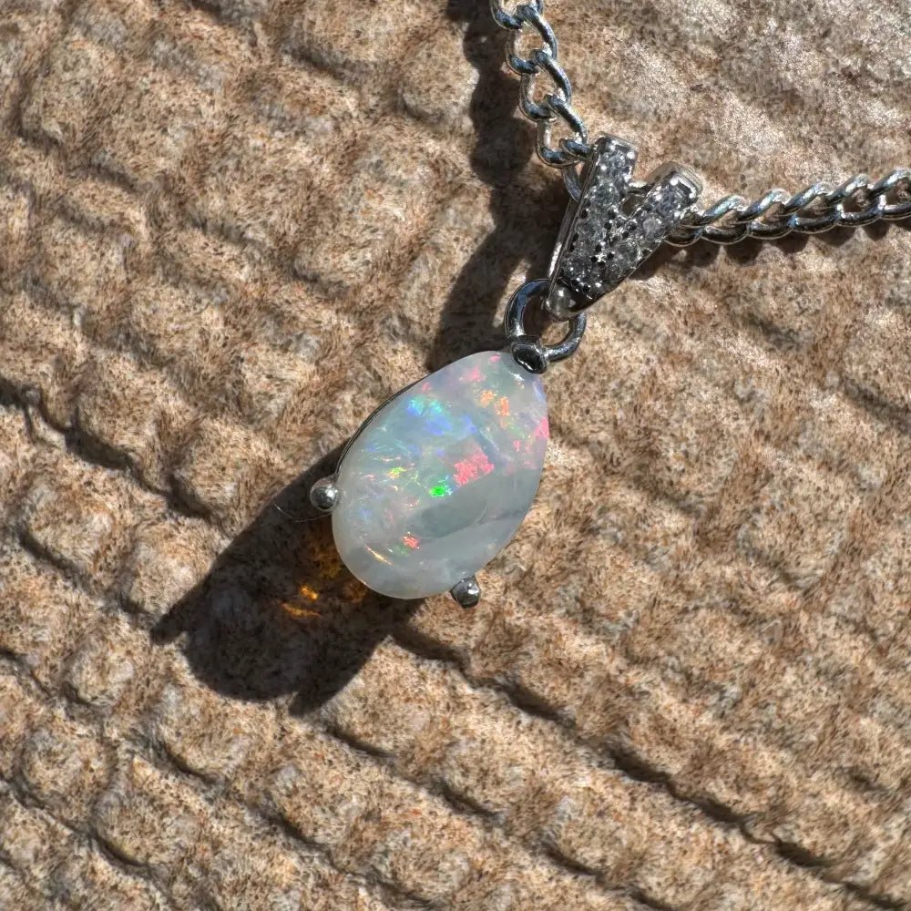 'Colour Fun' ~ Handcrafted 0.5ct Solid Lightning Ridge Opal 925 Sterling Silver Pendant Necklace