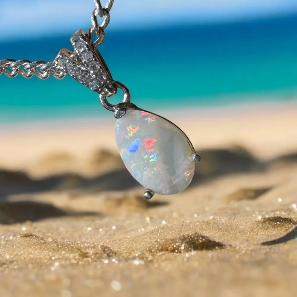 'Colour Fun' ~ Handcrafted 0.5ct Solid Lightning Ridge Opal 925 Sterling Silver Pendant Necklace