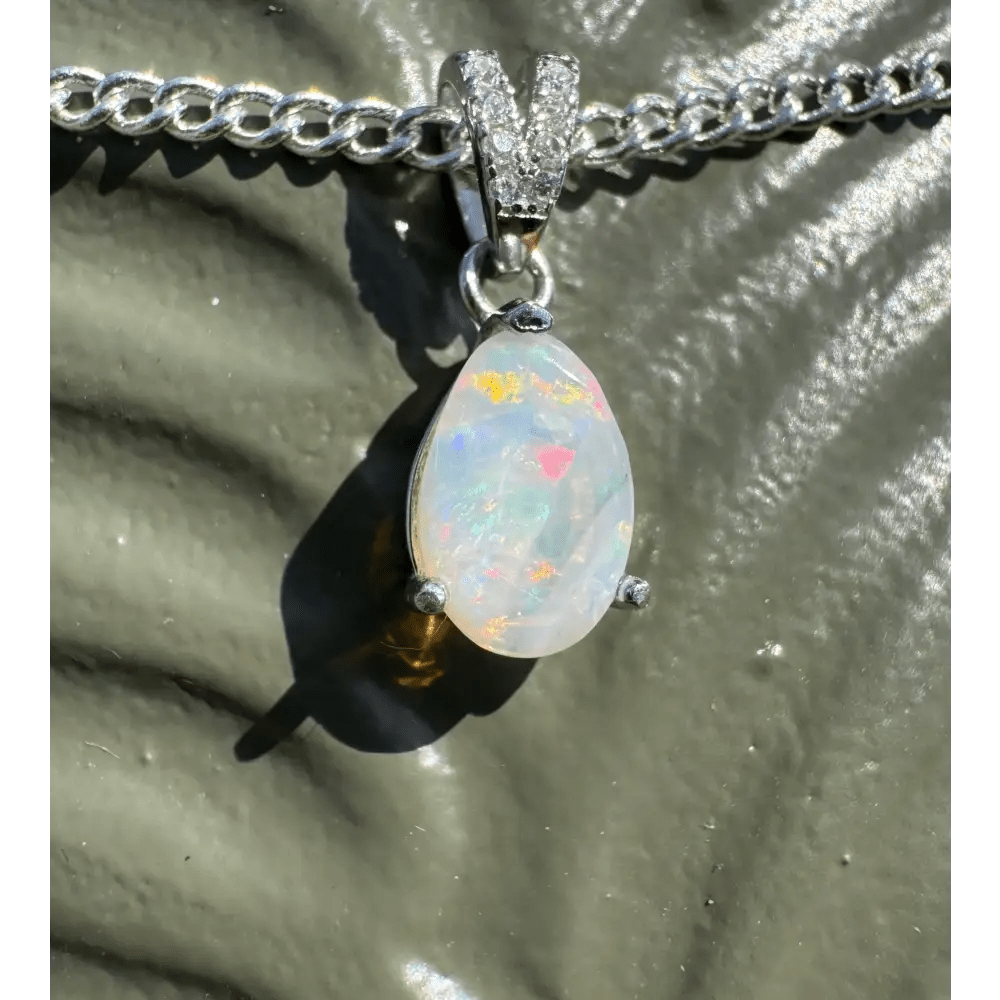 'Colour Fun' ~ Handcrafted 0.5ct Solid Lightning Ridge Opal 925 Sterling Silver Pendant Necklace