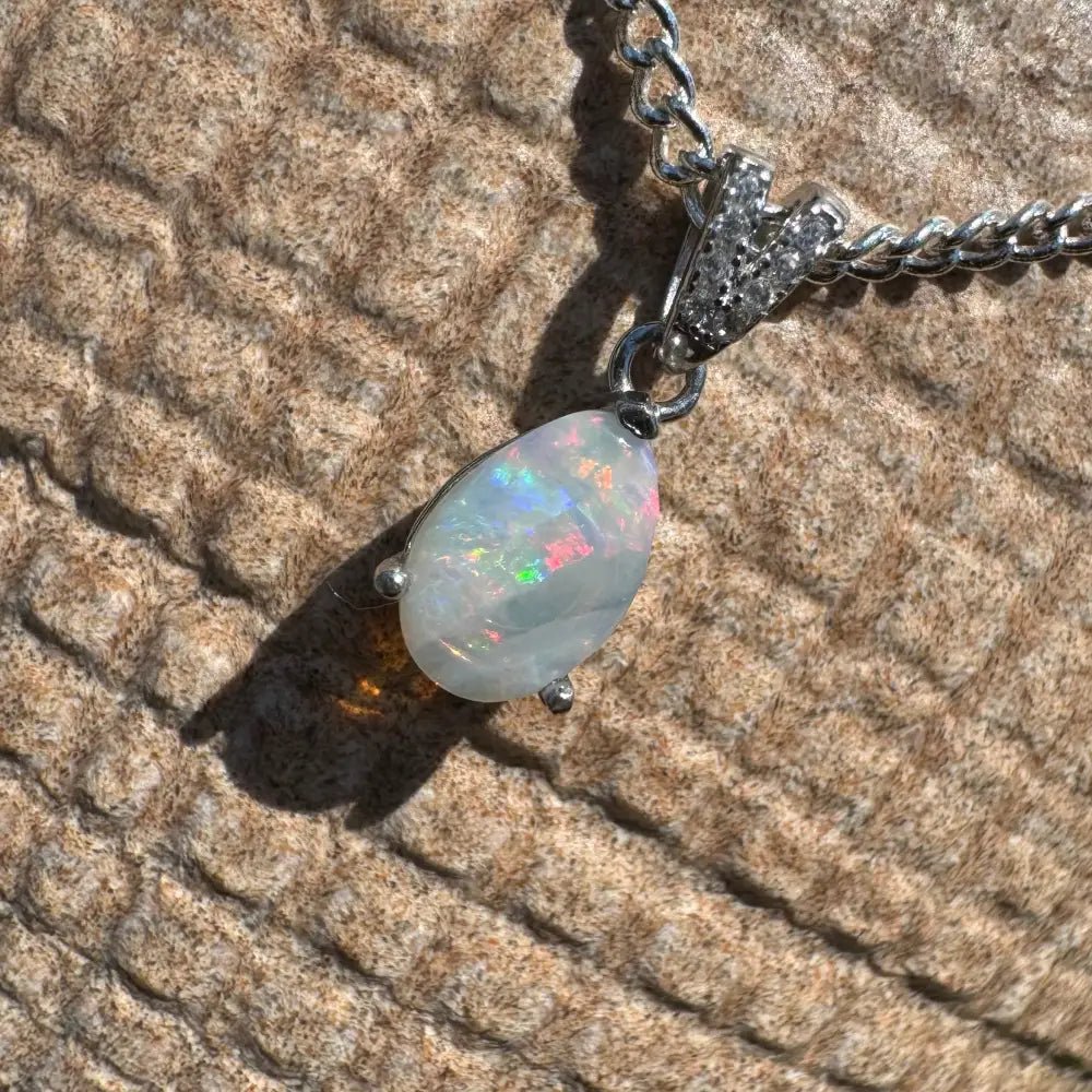 'Colour Fun' ~ Handcrafted 0.5ct Solid Lightning Ridge Opal 925 Sterling Silver Pendant Necklace