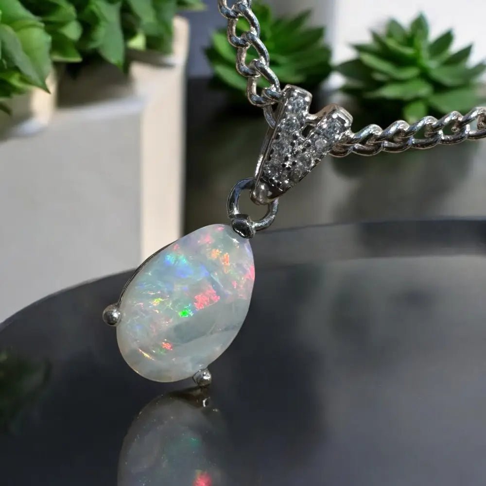 'Colour Fun' ~ Handcrafted 0.5ct Solid Lightning Ridge Opal 925 Sterling Silver Pendant Necklace