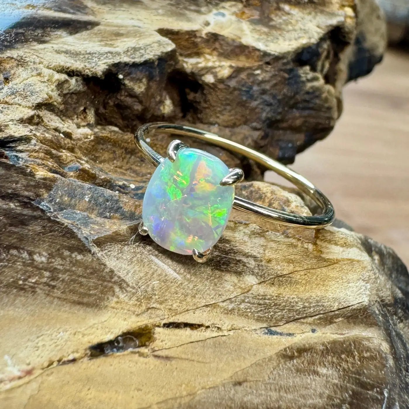 ‘Colours of Australia' ~ Handcrafted 1ct Solid Lightning Ridge Opal 9ct Yellow Gold Ring