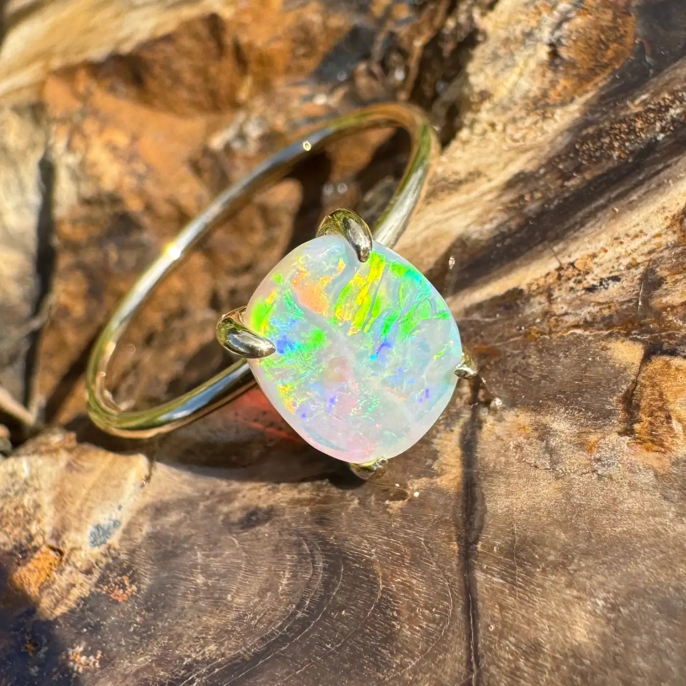 ‘Colours of Australia' ~ Handcrafted 1ct Solid Lightning Ridge Opal 9ct Yellow Gold Ring