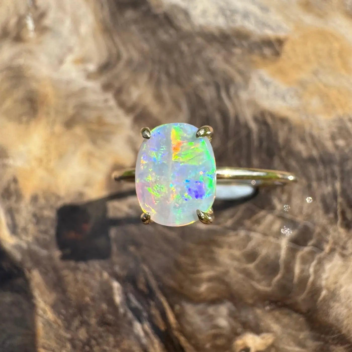 ‘Colours of Australia' ~ Handcrafted 1ct Solid Lightning Ridge Opal 9ct Yellow Gold Ring