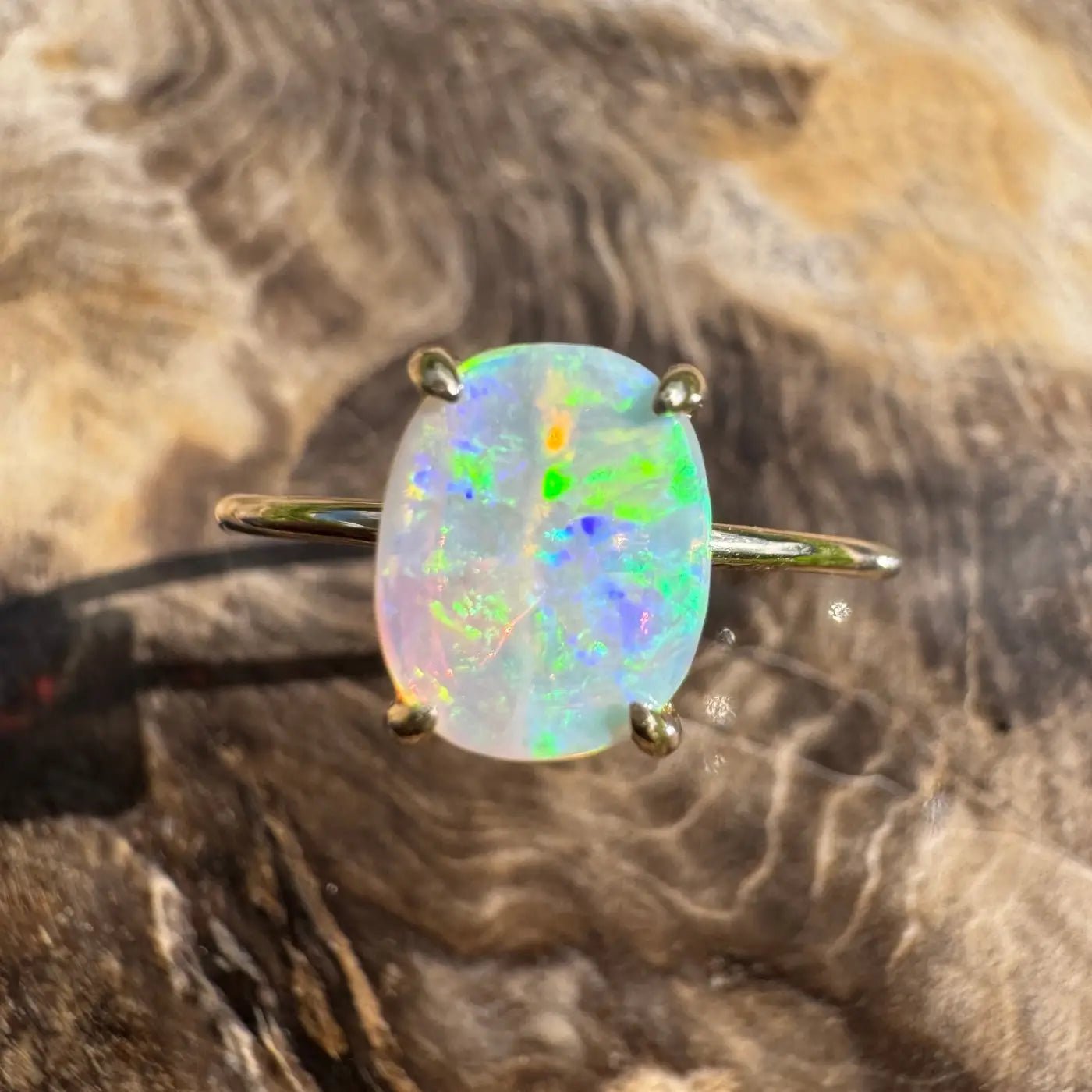 ‘Colours of Australia' ~ Handcrafted 1ct Solid Lightning Ridge Opal 9ct Yellow Gold Ring