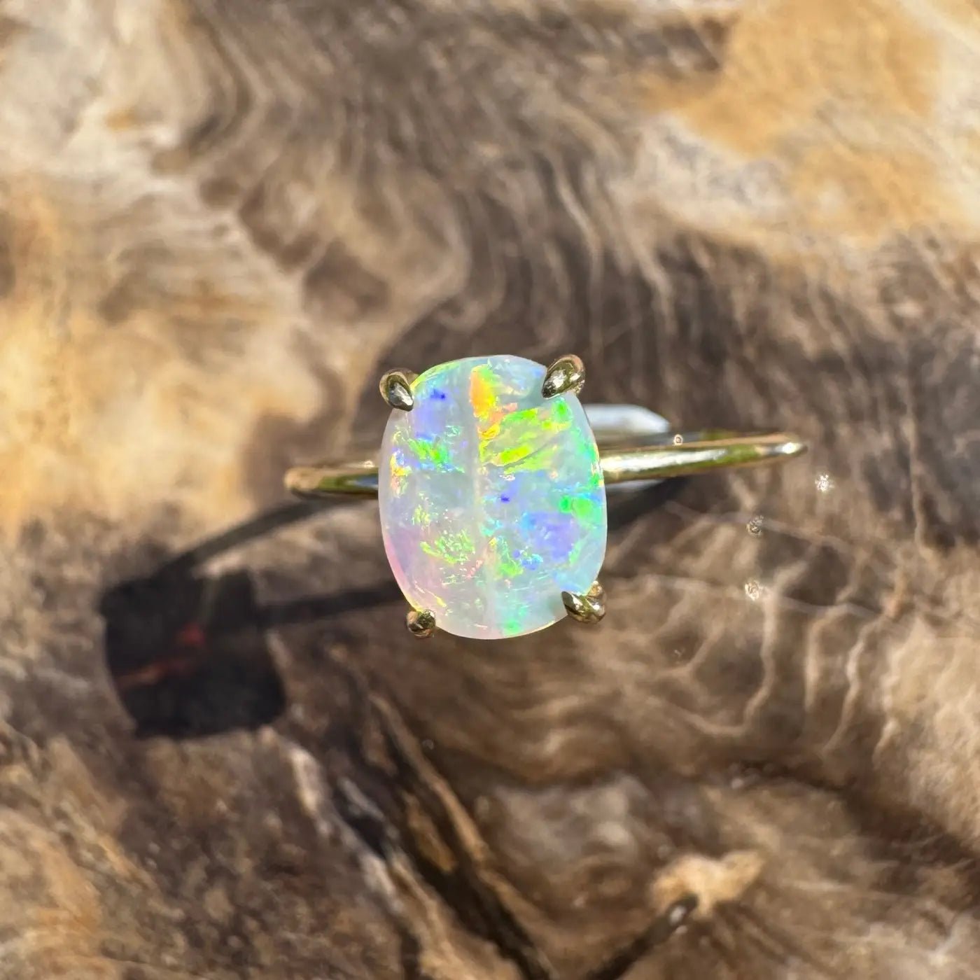 ‘Colours of Australia' ~ Handcrafted 1ct Solid Lightning Ridge Opal 9ct Yellow Gold Ring