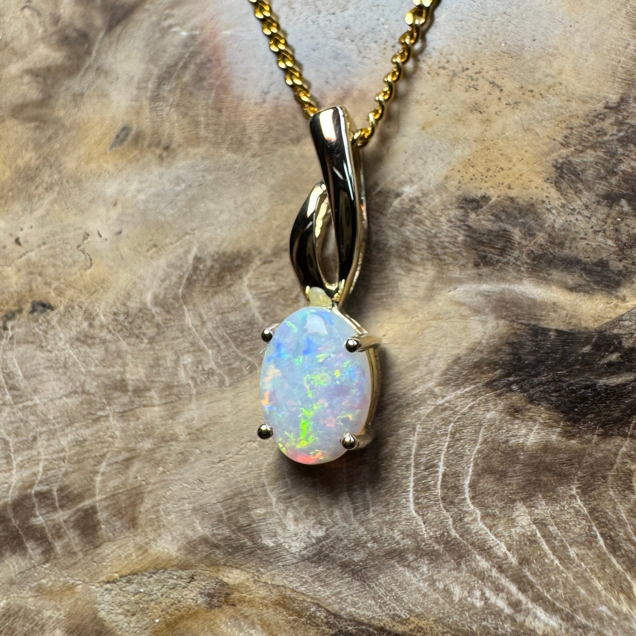 Colours of Coober Radiance ~ 9ct Solid Gold 0.9ct Coober Pedy Opal Pendant
