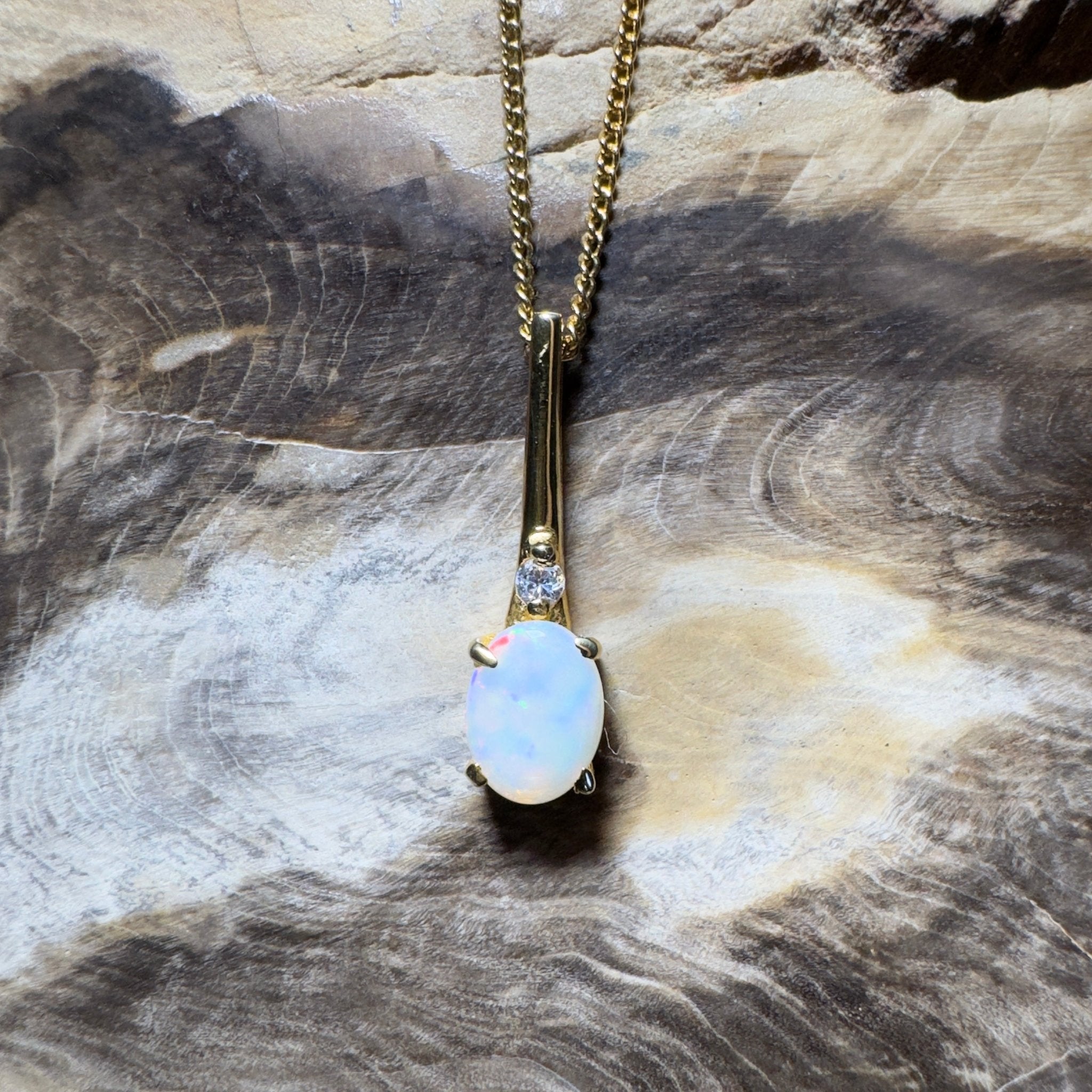 Coober Glow Heart ~ 0.8ct Coober Pedy Opal Gold Coated 925 Silver Pendant