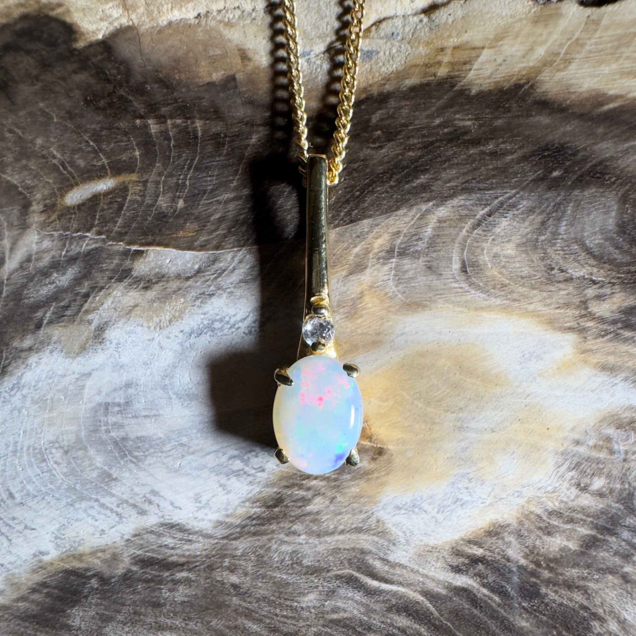 Coober Glow Heart ~ 0.8ct Coober Pedy Opal Gold Coated 925 Silver Pendant