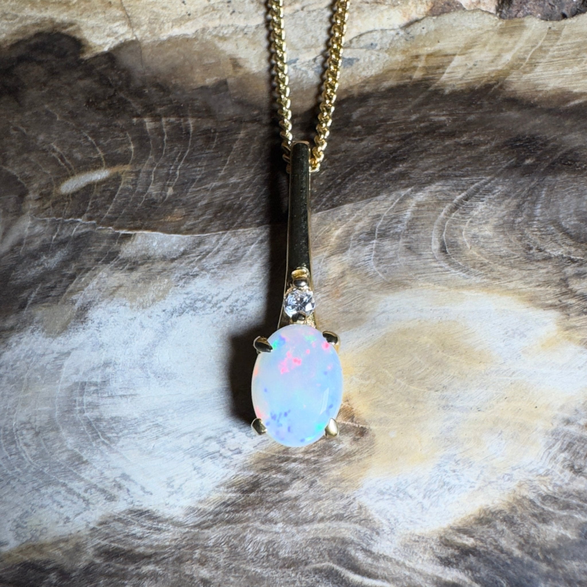 Coober Glow Heart ~ 0.8ct Coober Pedy Opal Gold Coated 925 Silver Pendant