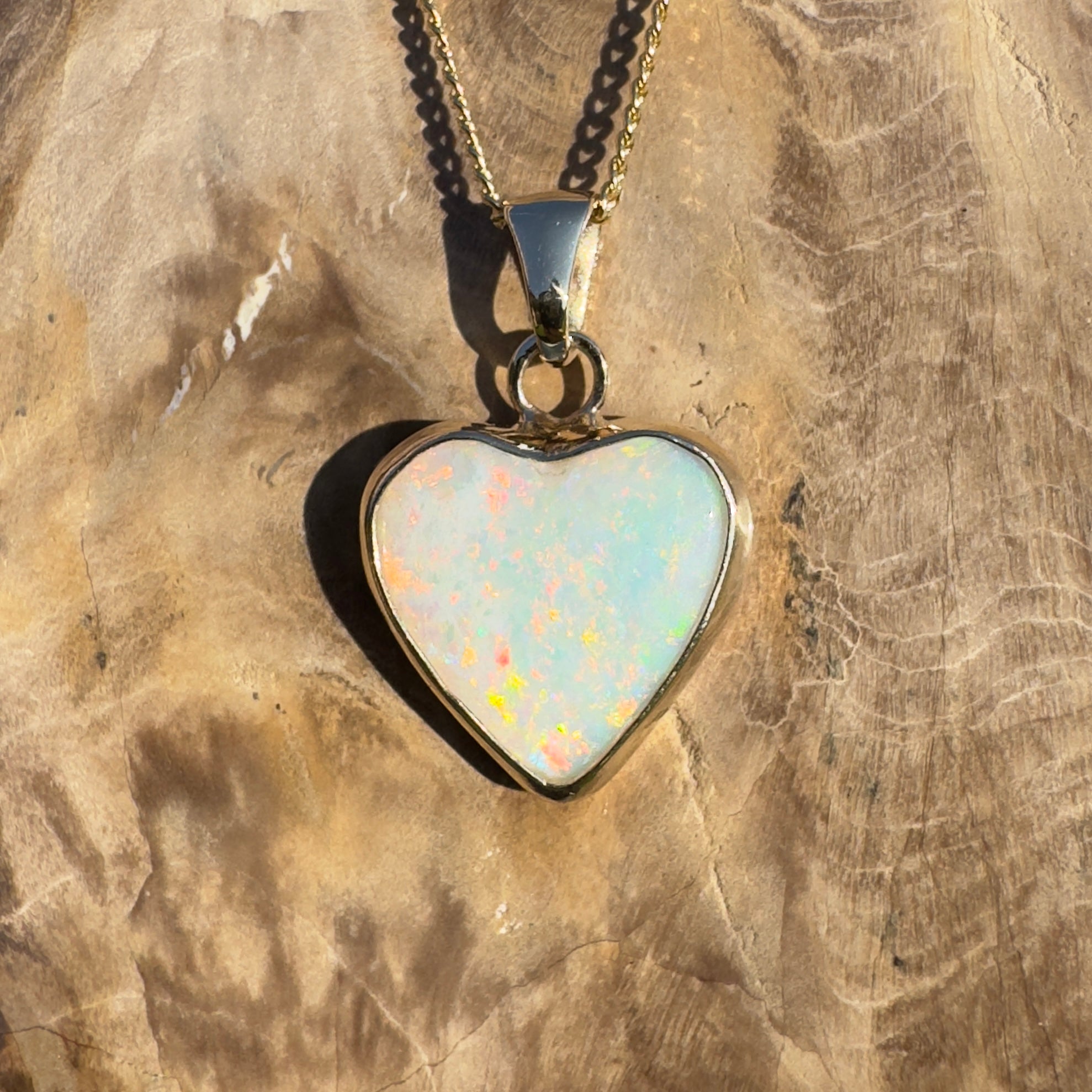 Coober Love ~ 3.5ct Solid Coober Pedy Opal 9ct Australian Gold Pendant