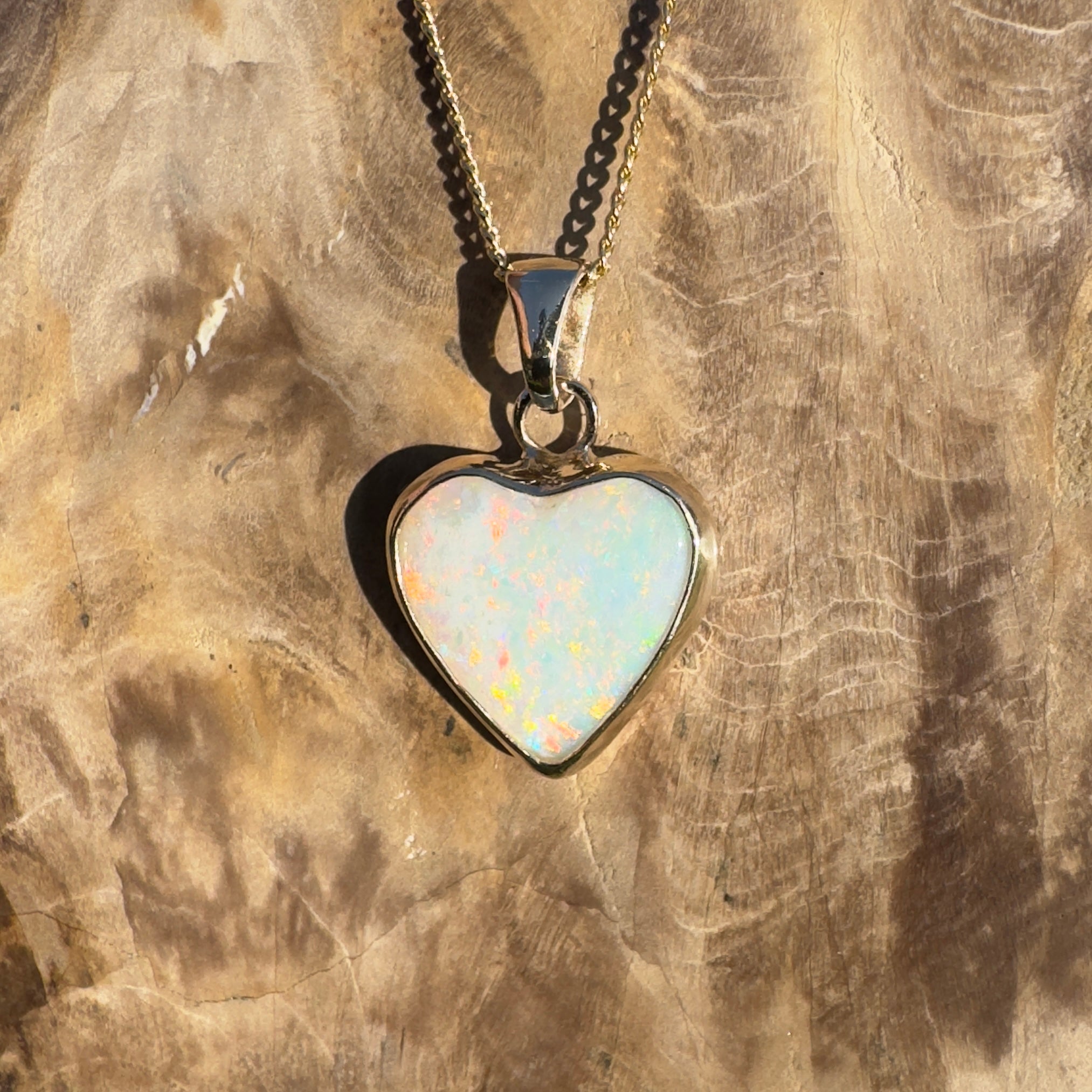 Coober Love ~ 3.5ct Solid Coober Pedy Opal 9ct Australian Gold Pendant