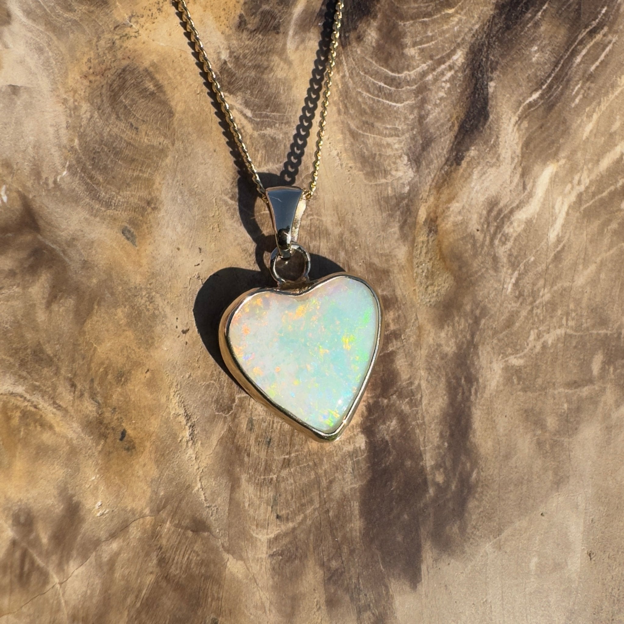 Coober Love ~ 3.5ct Solid Coober Pedy Opal 9ct Australian Gold Pendant
