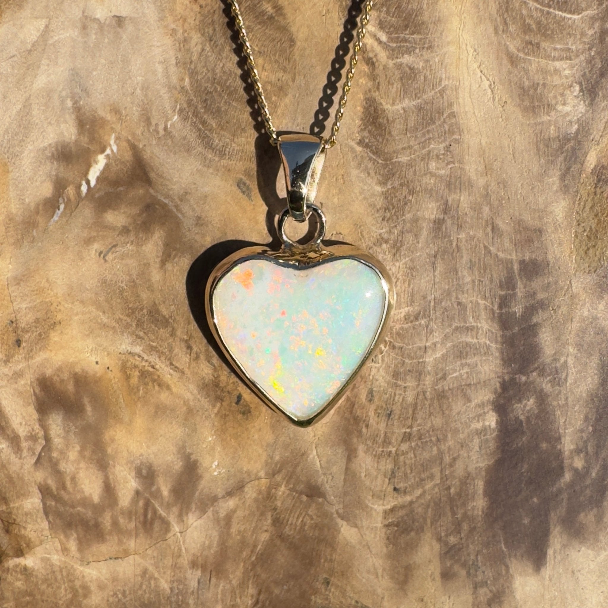 Coober Love ~ 3.5ct Solid Coober Pedy Opal 9ct Australian Gold Pendant