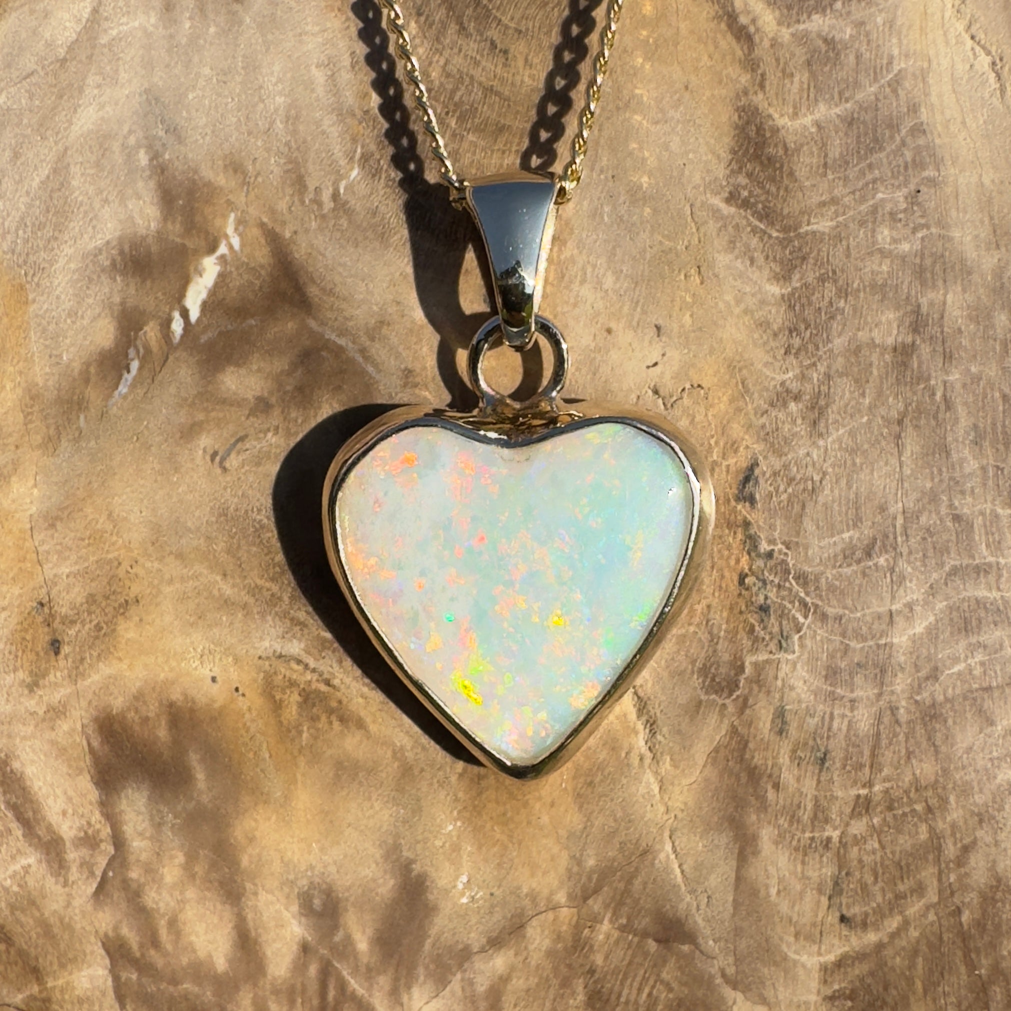 Coober Love ~ 3.5ct Solid Coober Pedy Opal 9ct Australian Gold Pendant