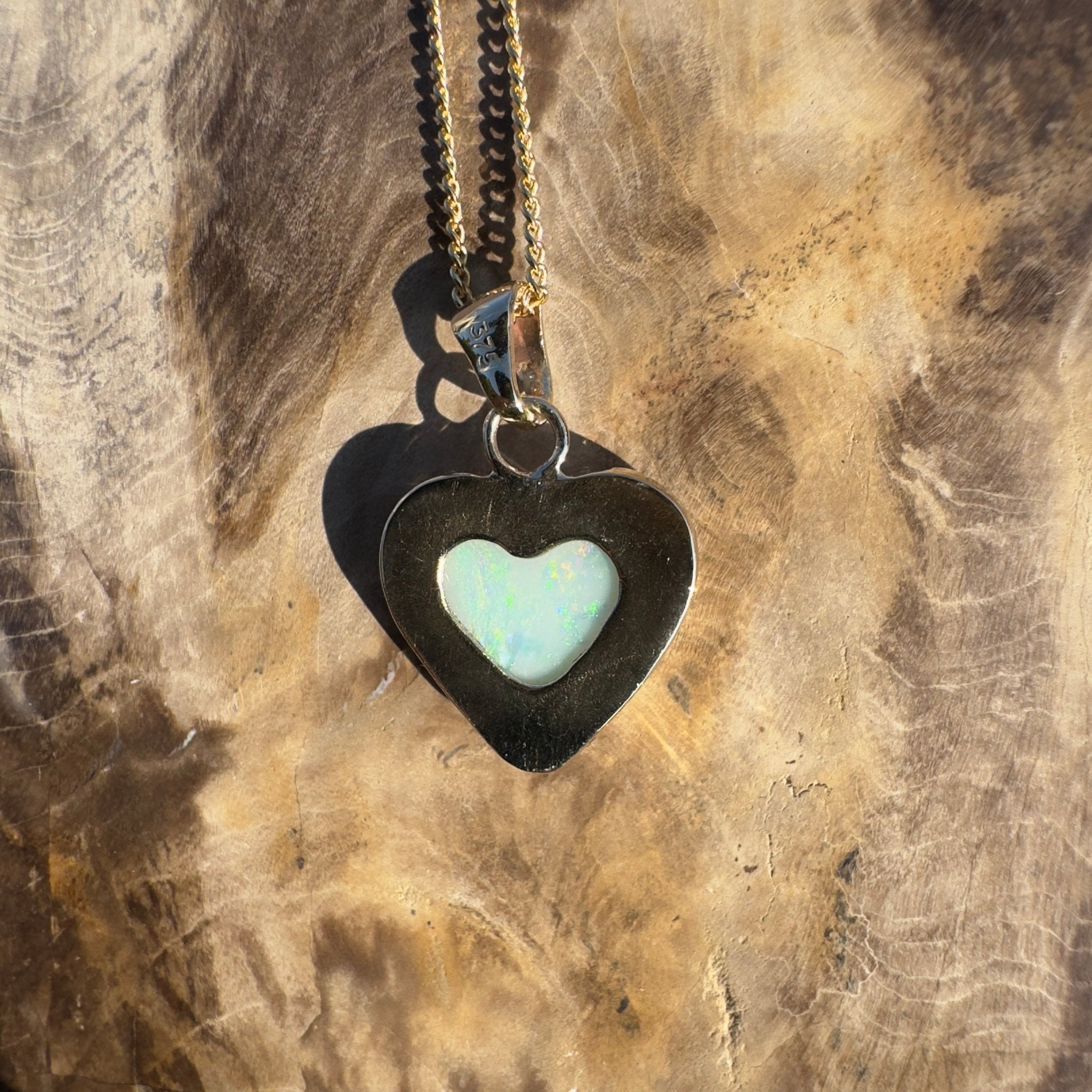 Coober Love ~ 3.5ct Solid Coober Pedy Opal 9ct Australian Gold Pendant