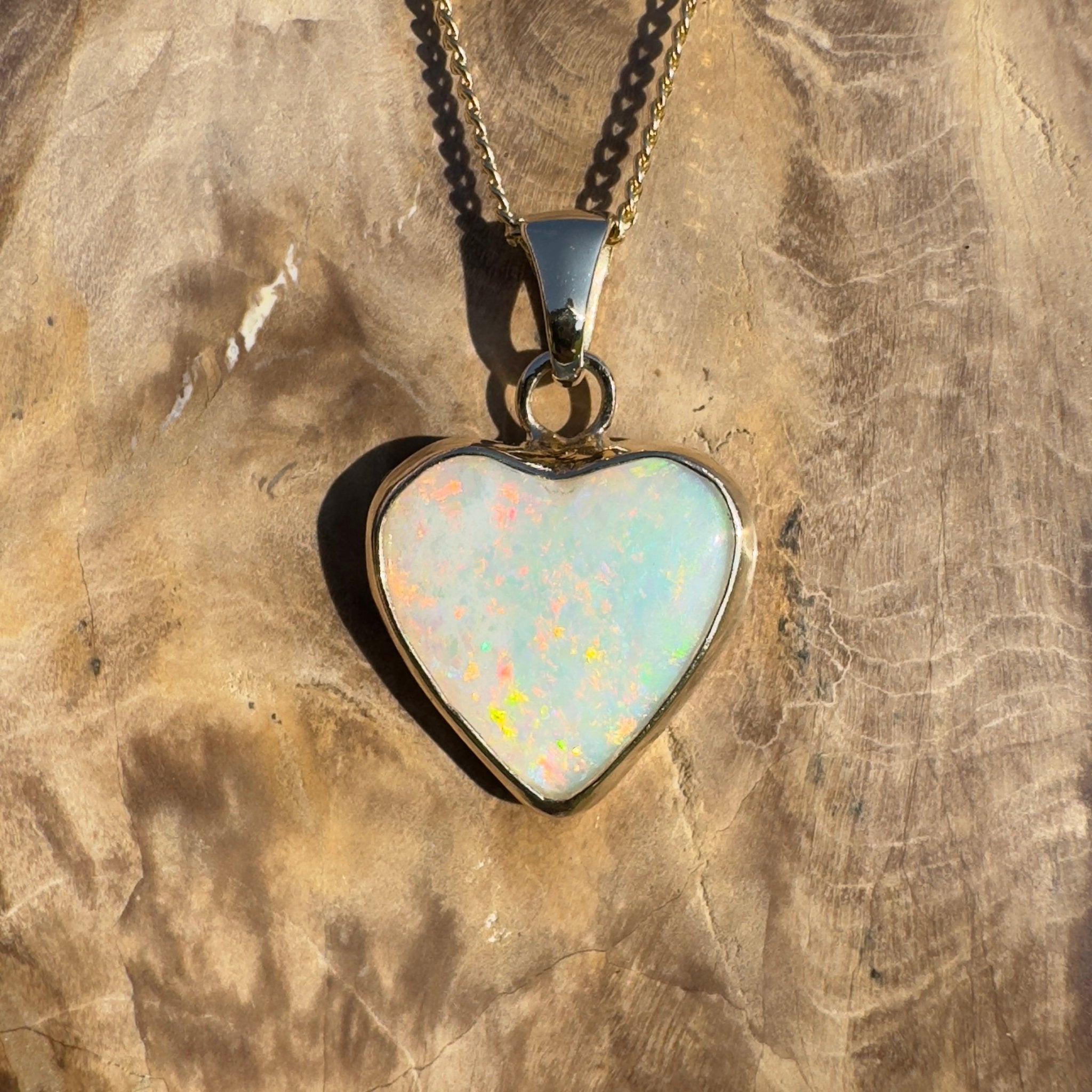 Coober Love ~ 3.5ct Solid Coober Pedy Opal 9ct Australian Gold Pendant