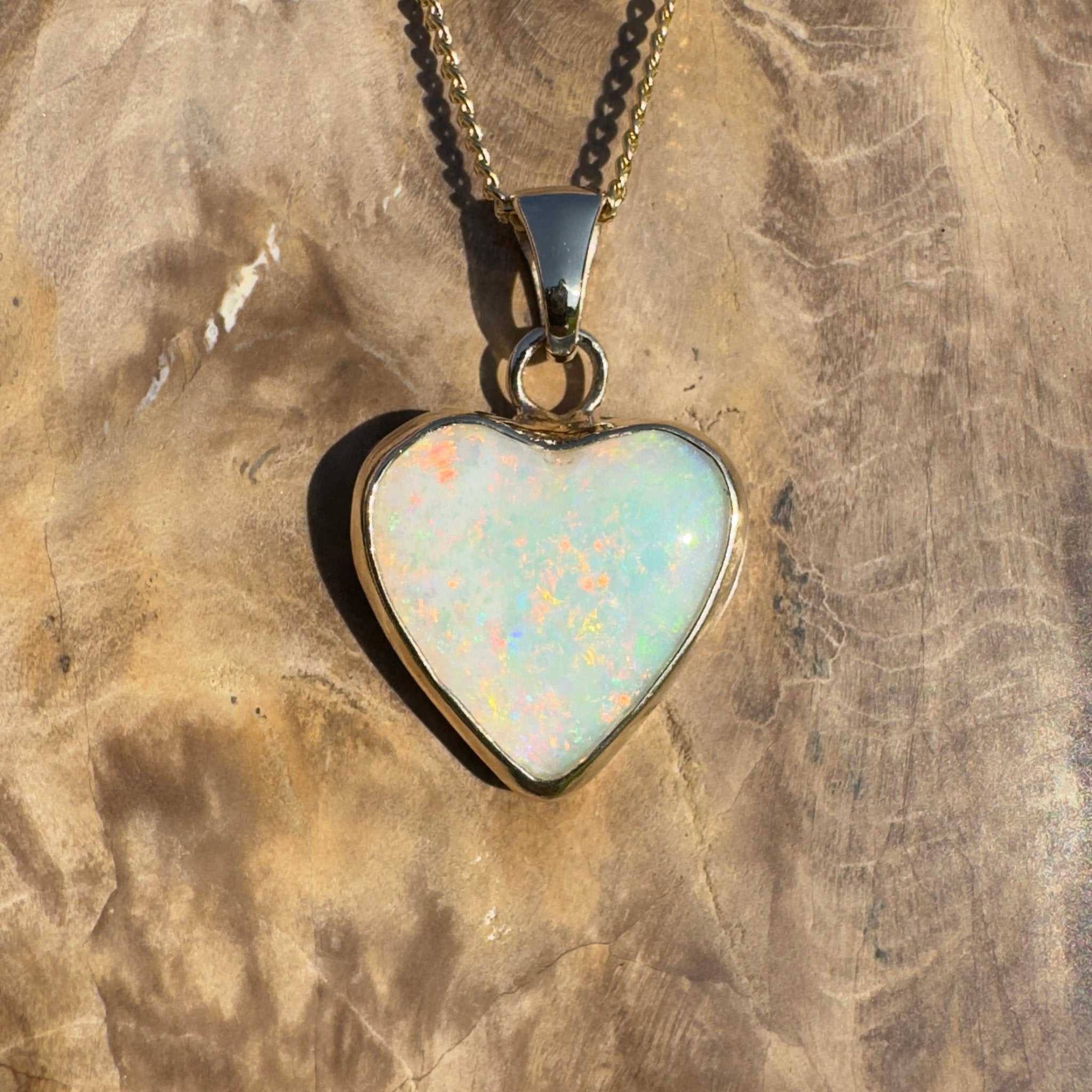 Coober Love ~ 3.5ct Solid Coober Pedy Opal 9ct Australian Gold Pendant
