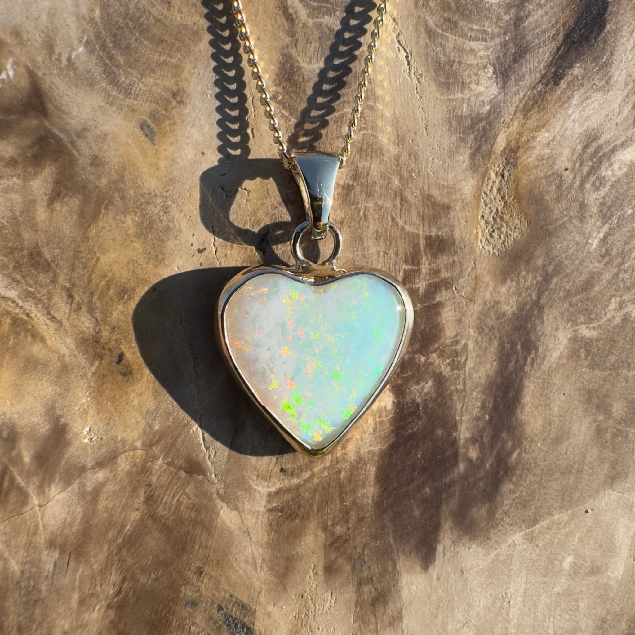 Coober Love ~ 3.5ct Solid Coober Pedy Opal 9ct Australian Gold Pendant