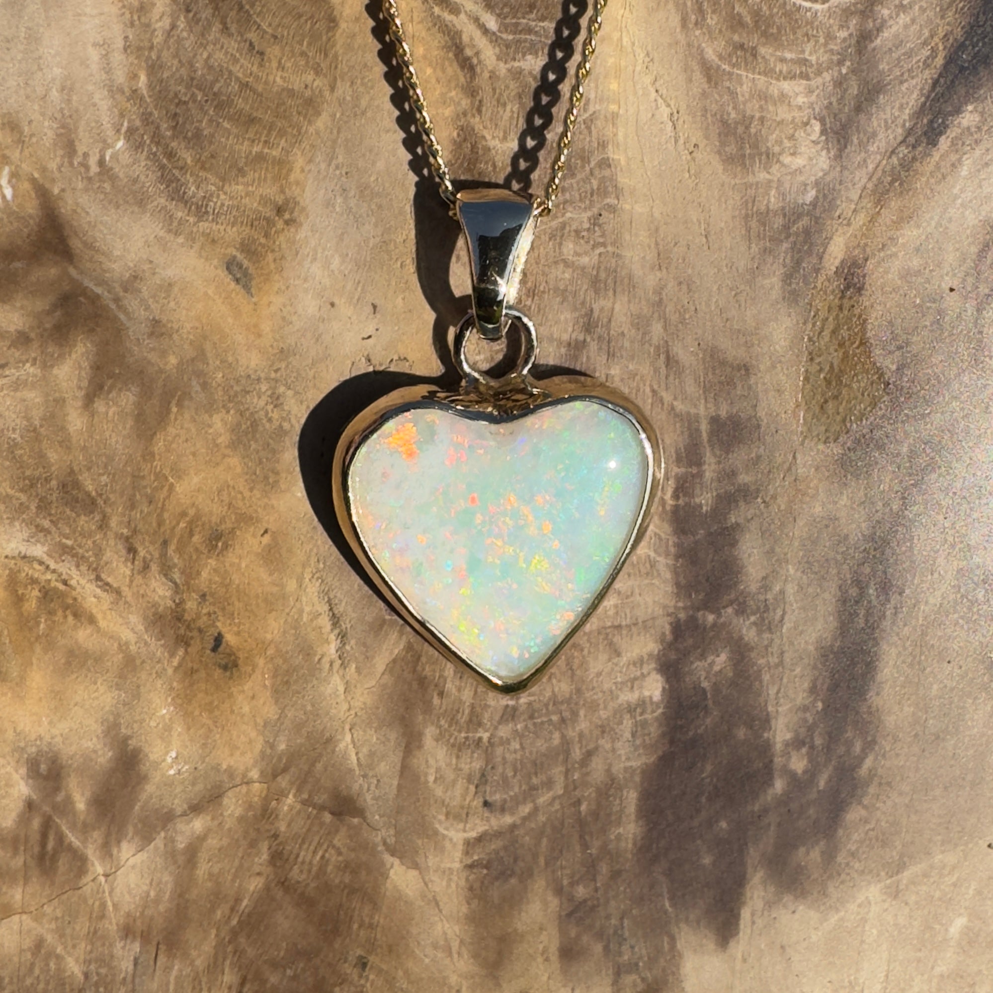 Coober Love ~ 3.5ct Solid Coober Pedy Opal 9ct Australian Gold Pendant