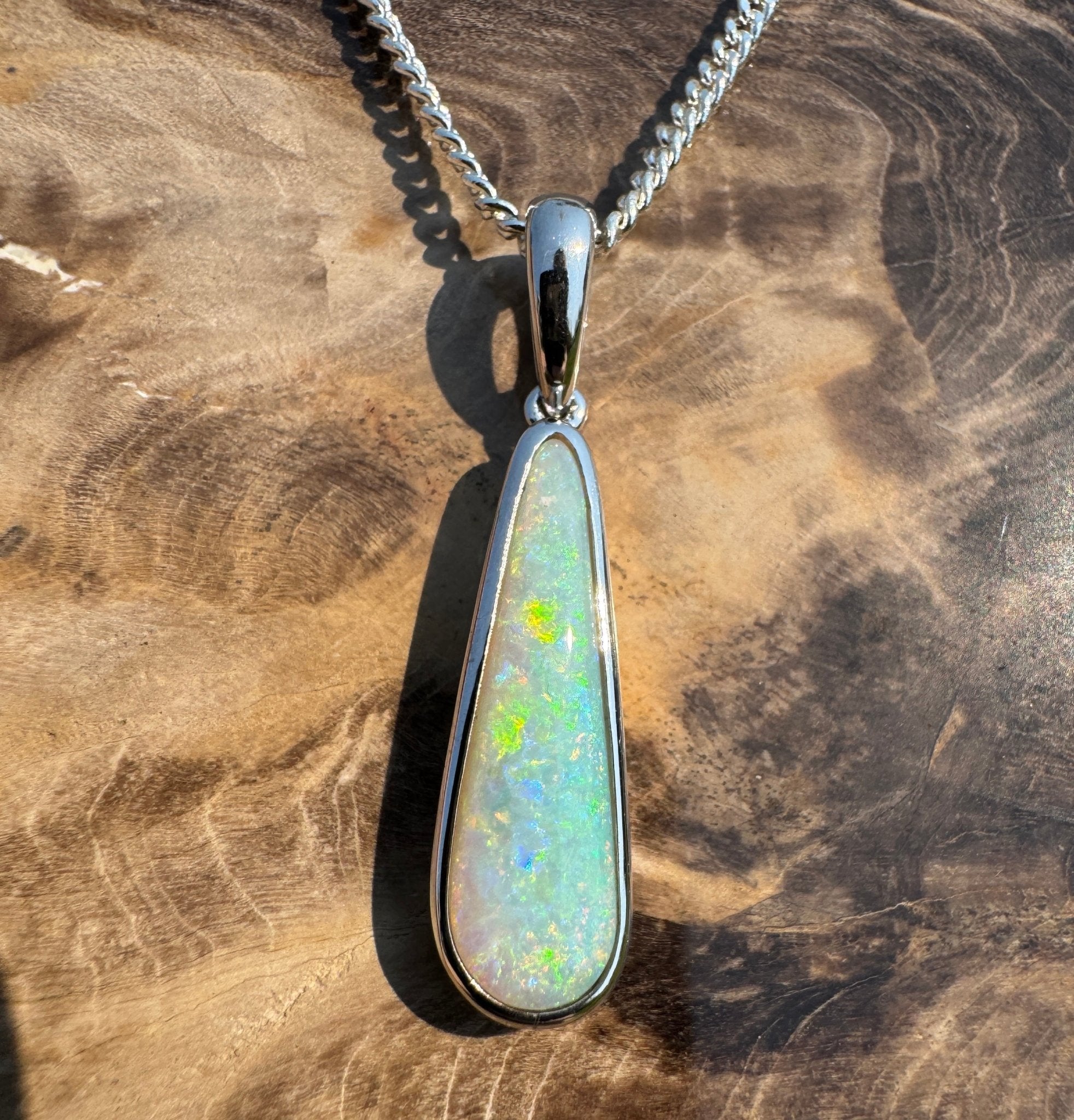 Coober Pedy Glow – Solid 2.3ct Opal 925 Sterling Silver Pendant Necklace