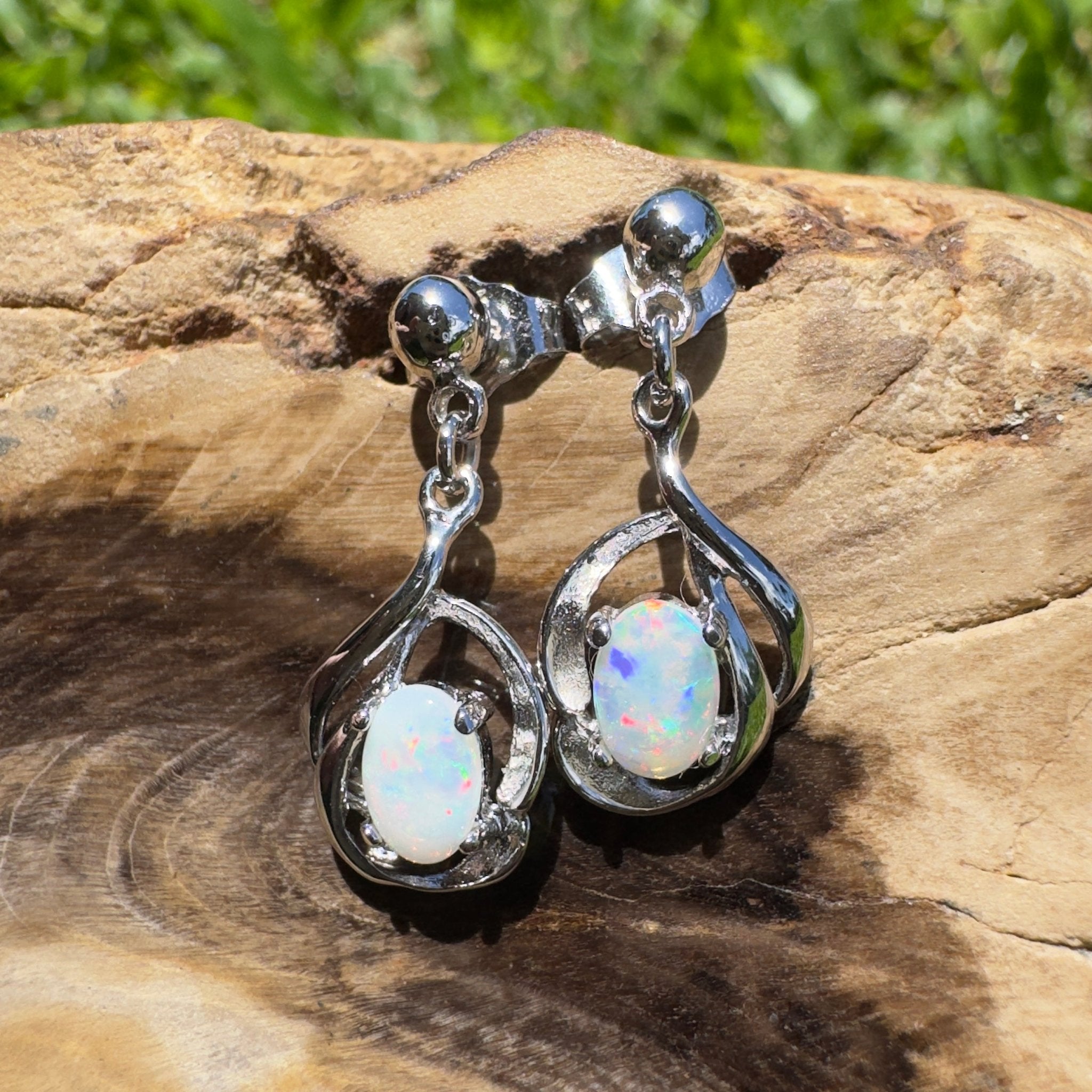 Coober Pedy Light Drop - 0.6ct Coober Pedy Opal 925 Silver Earrings