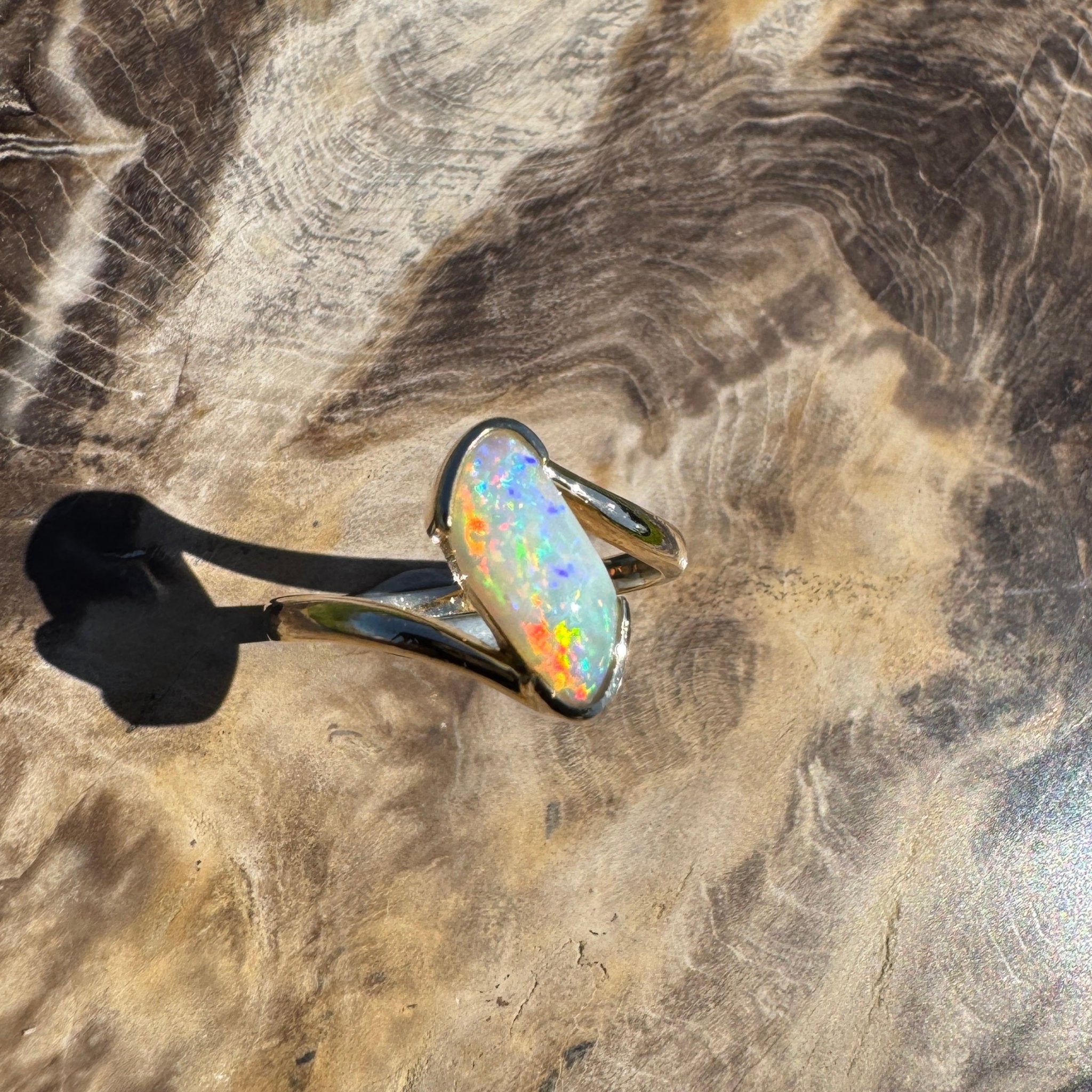 Coober Pedy Luminary ~ 1.1ct Solid Coober Pedy Opal 14ct Solid Australian Yellow Gold Ring