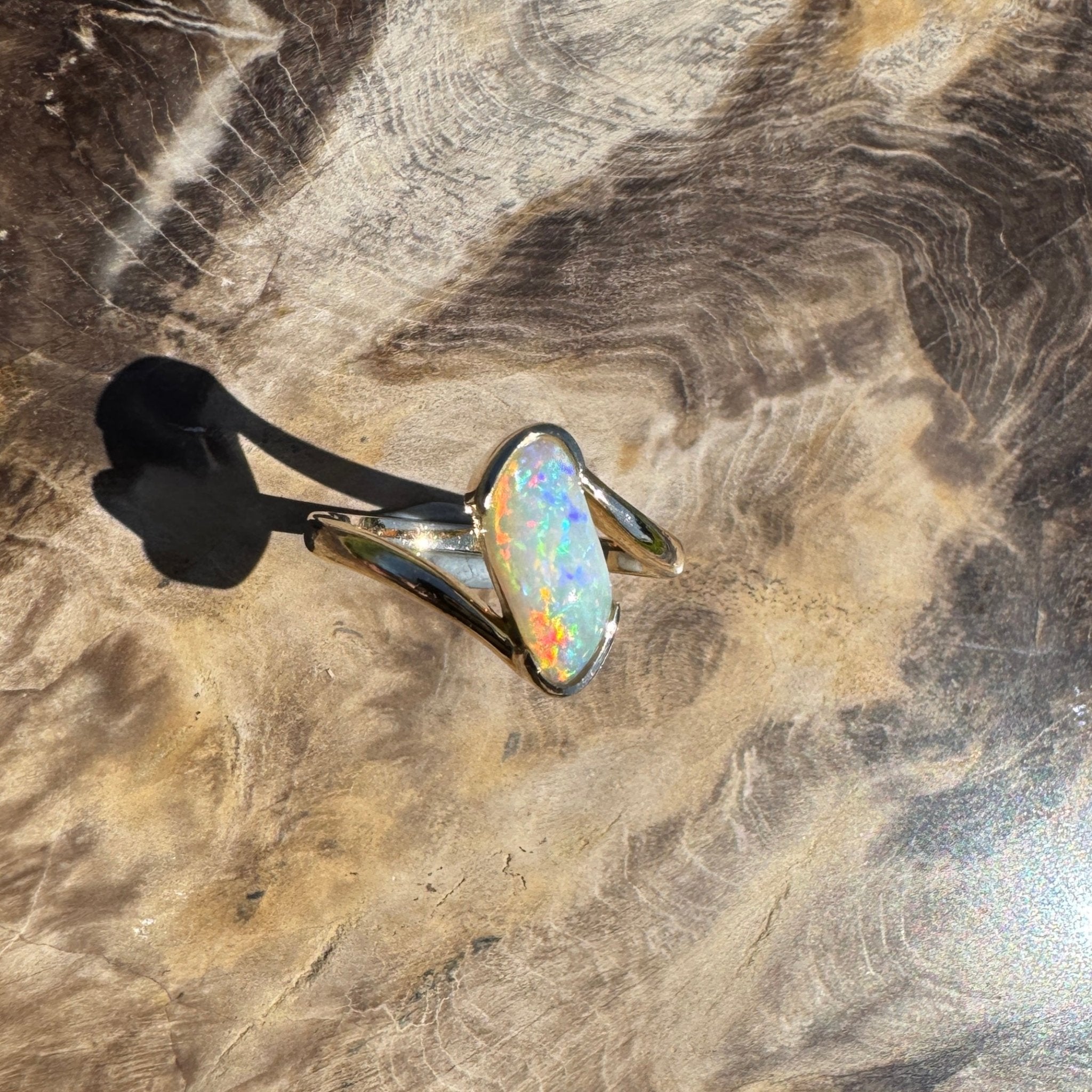 Coober Pedy Luminary ~ 1.1ct Solid Coober Pedy Opal 14ct Solid Australian Yellow Gold Ring