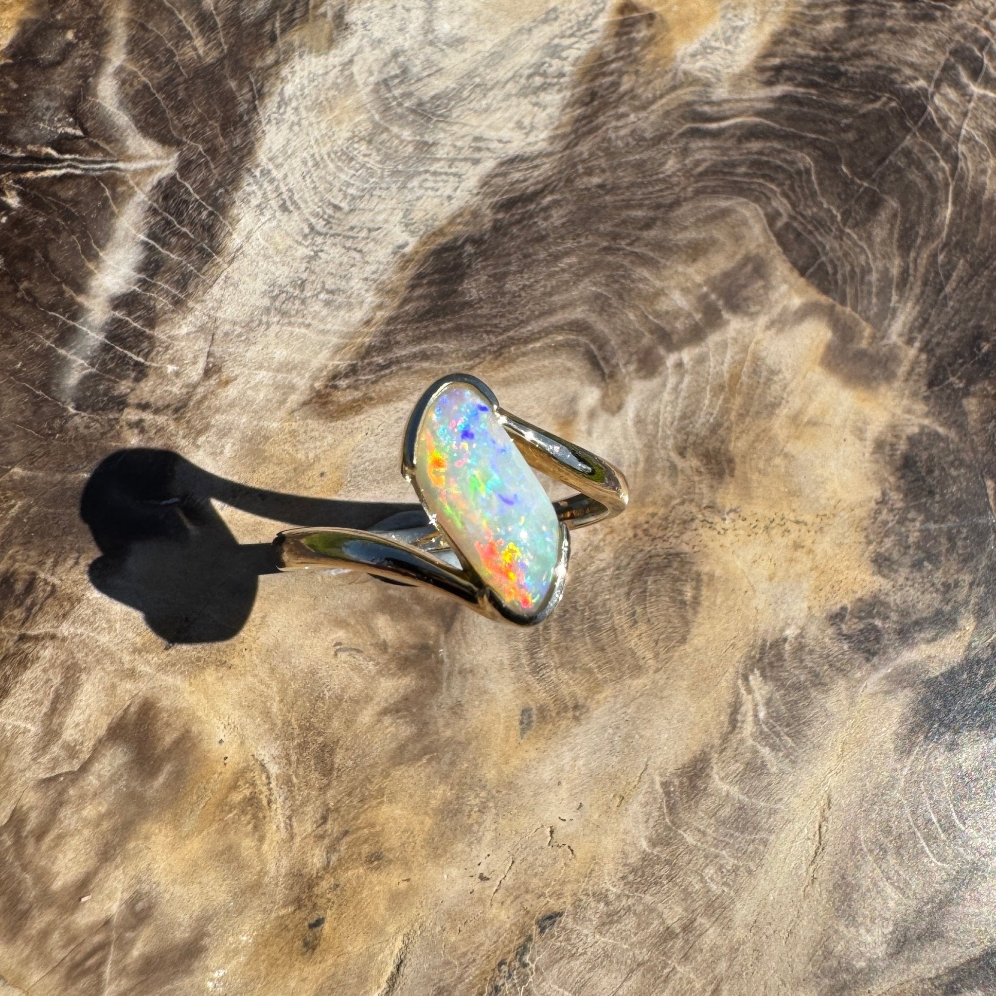 Coober Pedy Luminary ~ 1.1ct Solid Coober Pedy Opal 14ct Solid Australian Yellow Gold Ring
