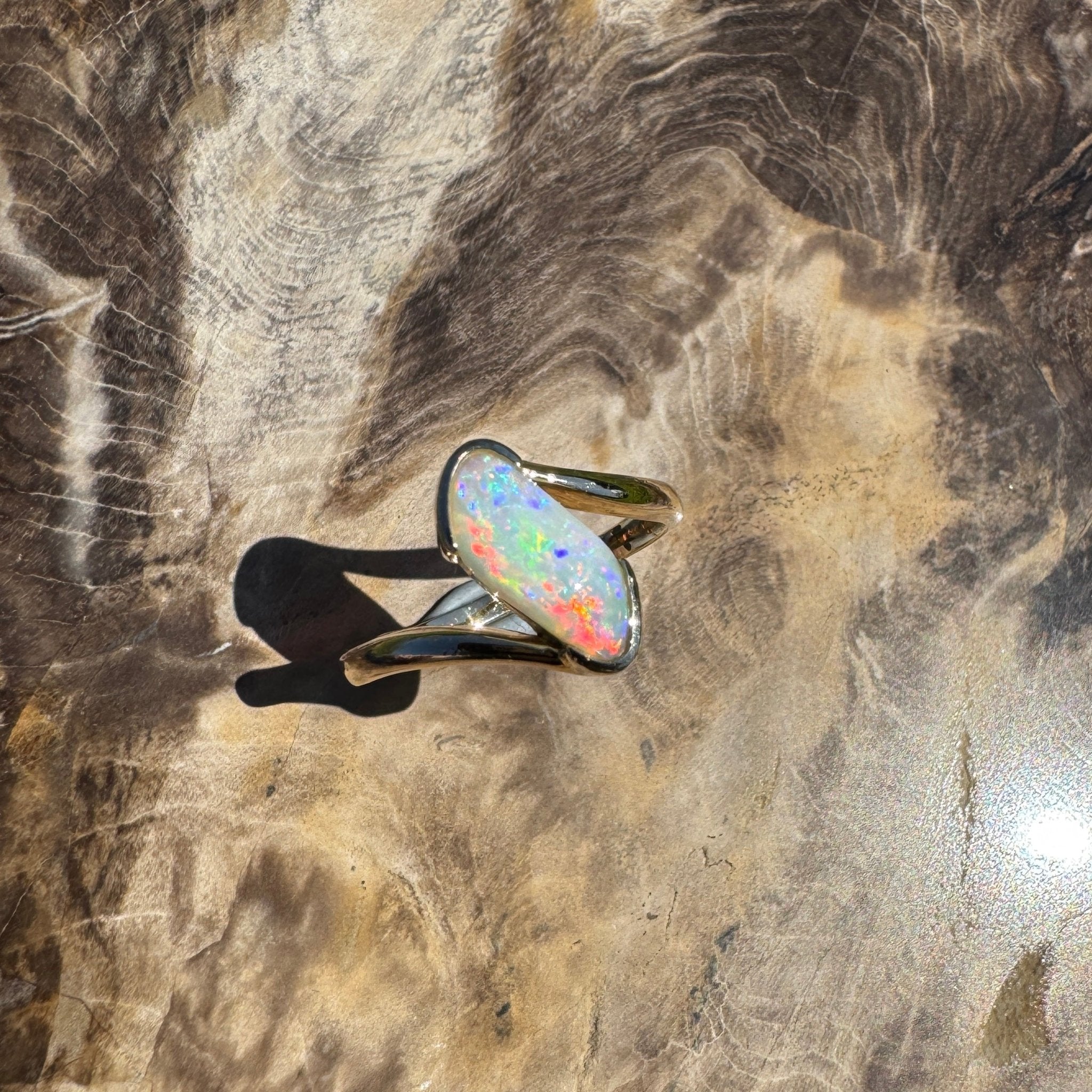 Coober Pedy Luminary ~ 1.1ct Solid Coober Pedy Opal 14ct Solid Australian Yellow Gold Ring