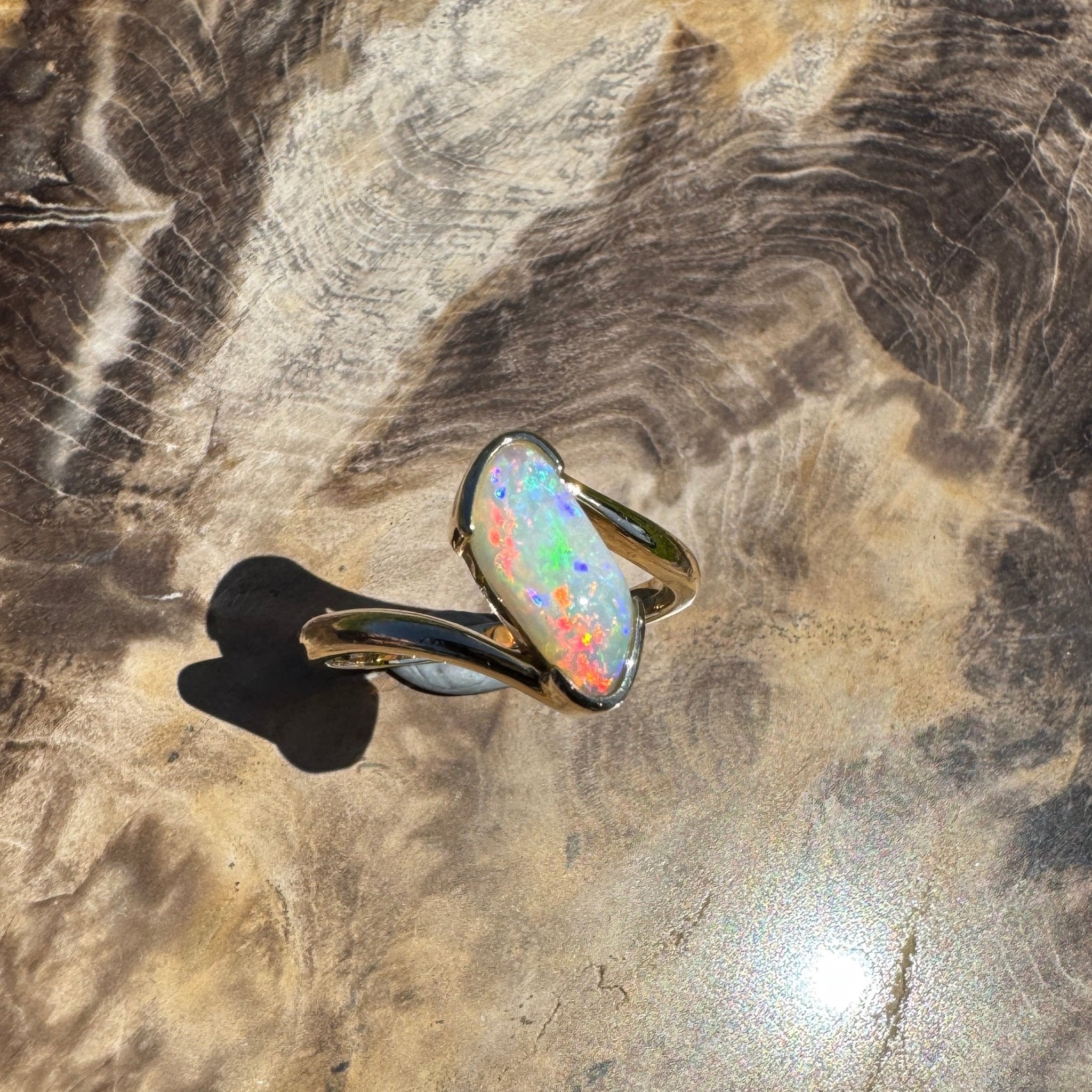 Coober Pedy Luminary ~ 1.1ct Solid Coober Pedy Opal 14ct Solid Australian Yellow Gold Ring