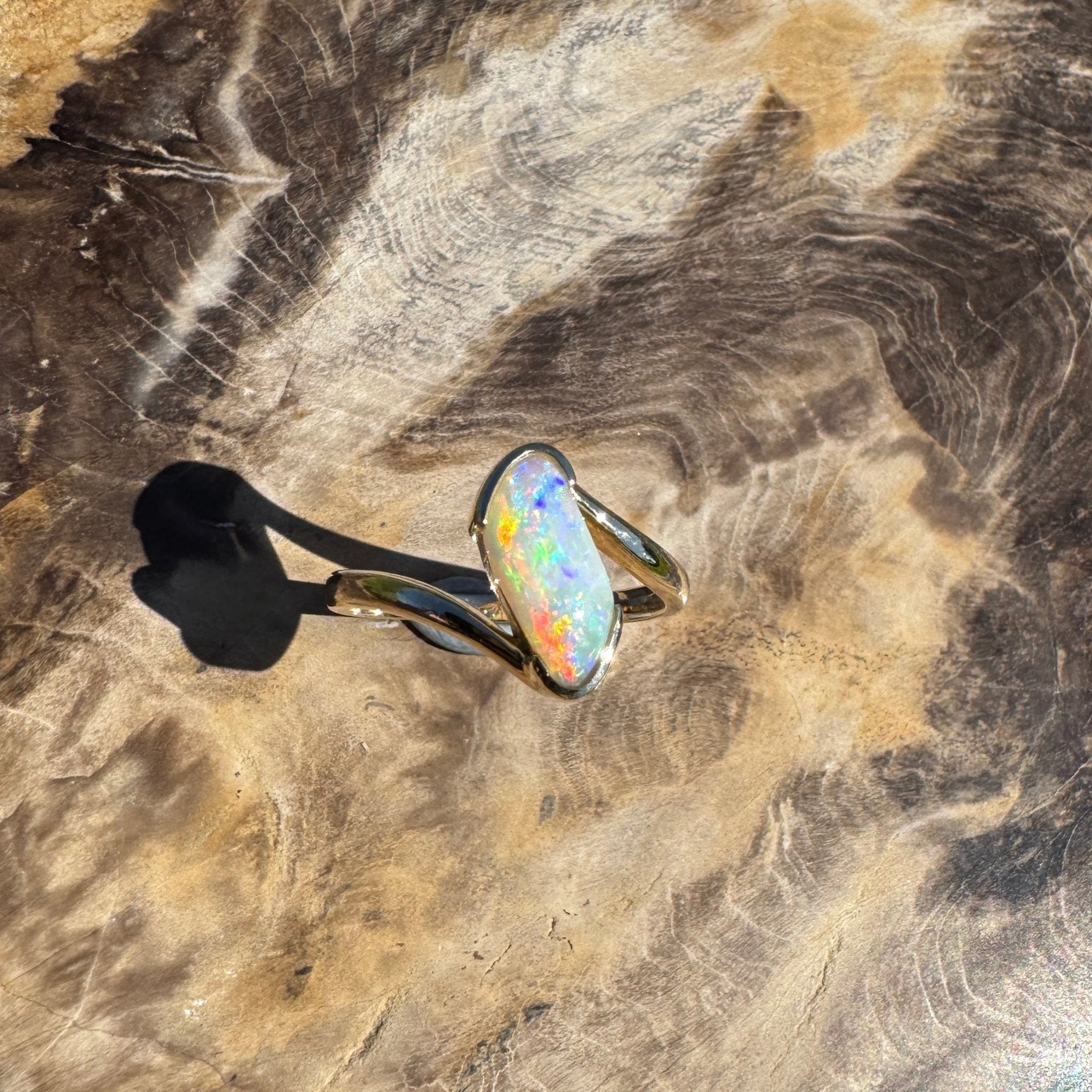 Coober Pedy Luminary ~ 1.1ct Solid Coober Pedy Opal 14ct Solid Australian Yellow Gold Ring